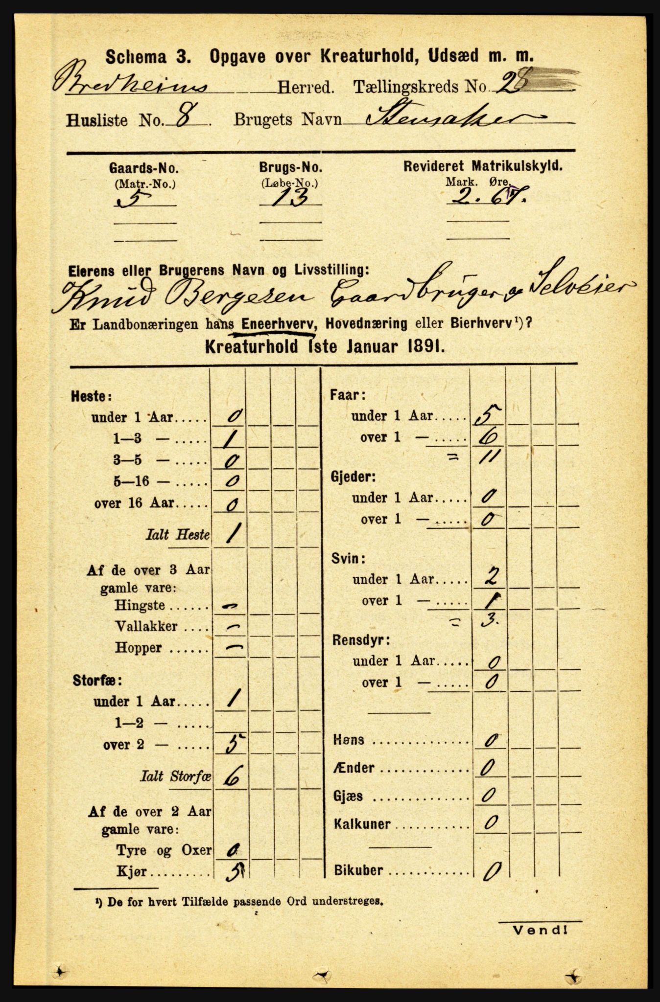 RA, 1891 census for 1446 Breim, 1891, p. 2418