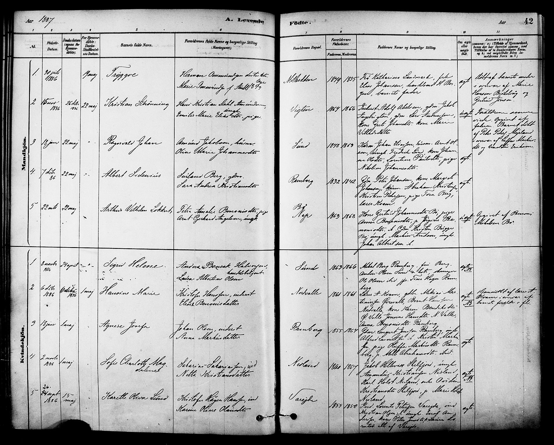 Ministerialprotokoller, klokkerbøker og fødselsregistre - Nordland, SAT/A-1459/885/L1204: Parish register (official) no. 885A05, 1878-1892, p. 42