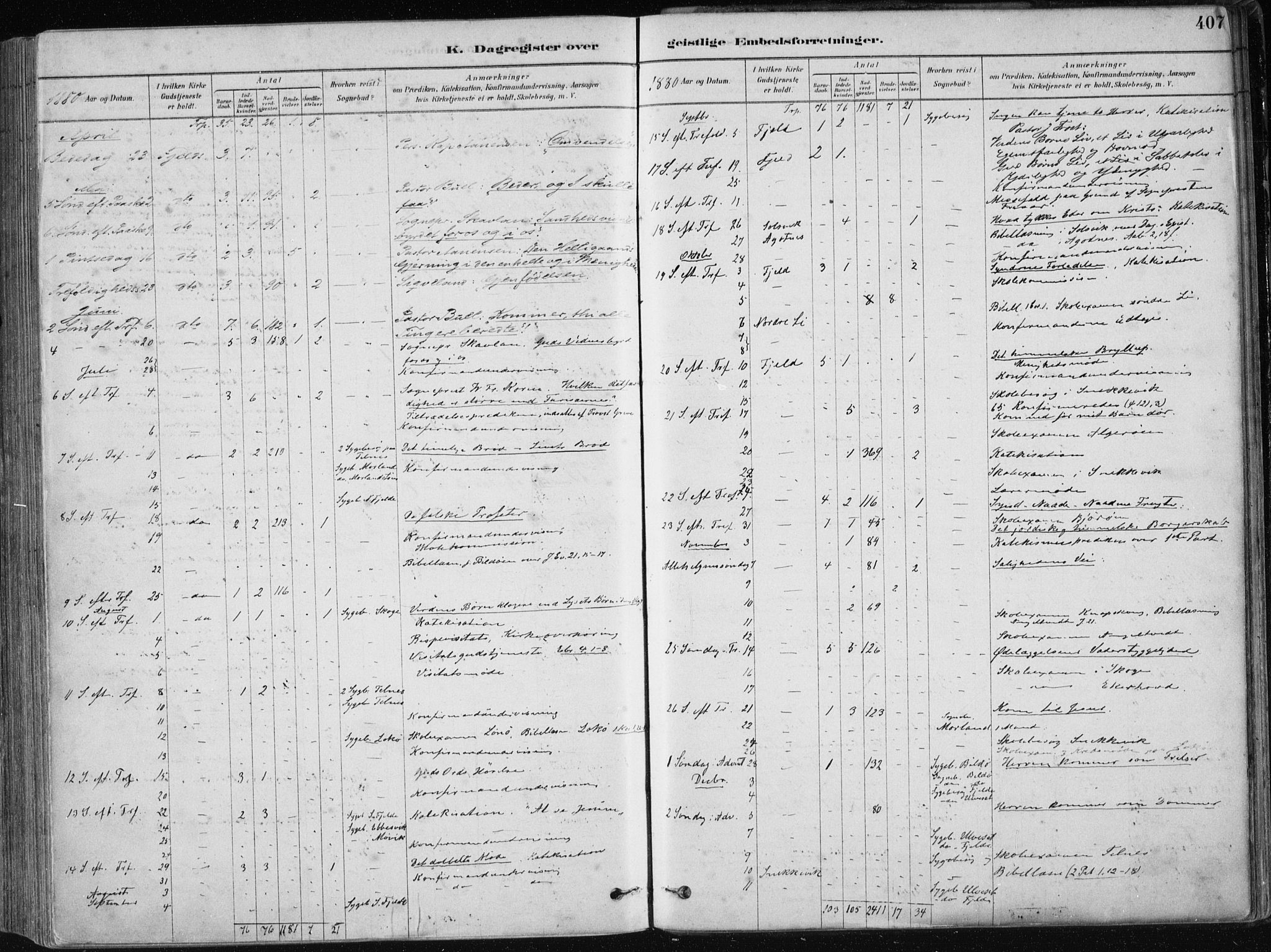 Fjell sokneprestembete, AV/SAB-A-75301/H/Haa: Parish register (official) no. A  8, 1878-1898, p. 407