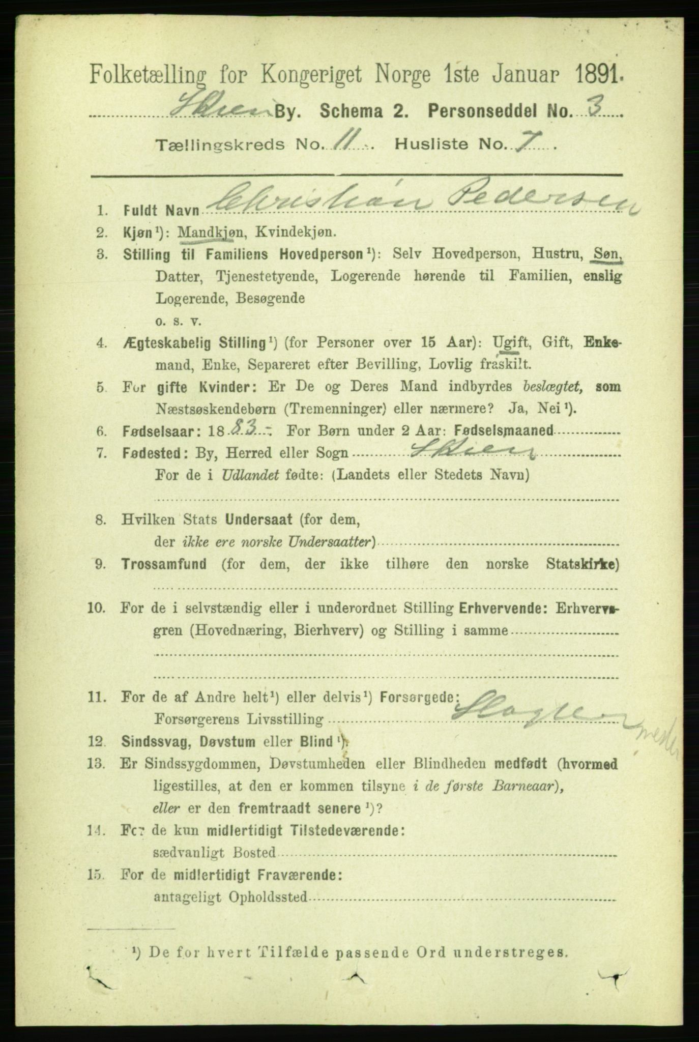 RA, 1891 census for 0806 Skien, 1891, p. 3947