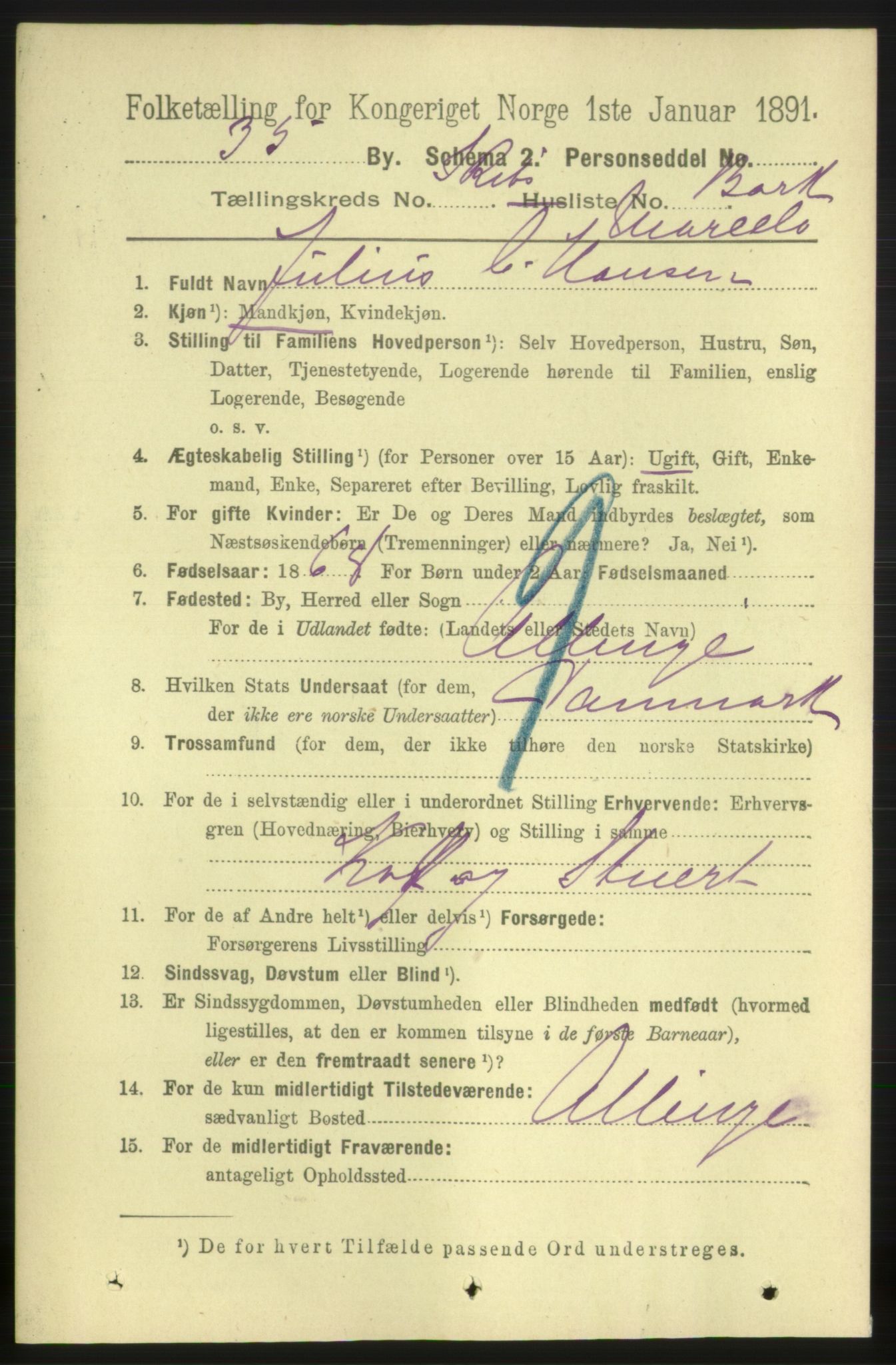 RA, 1891 census for 0905 Lillesand, 1891, p. 1623