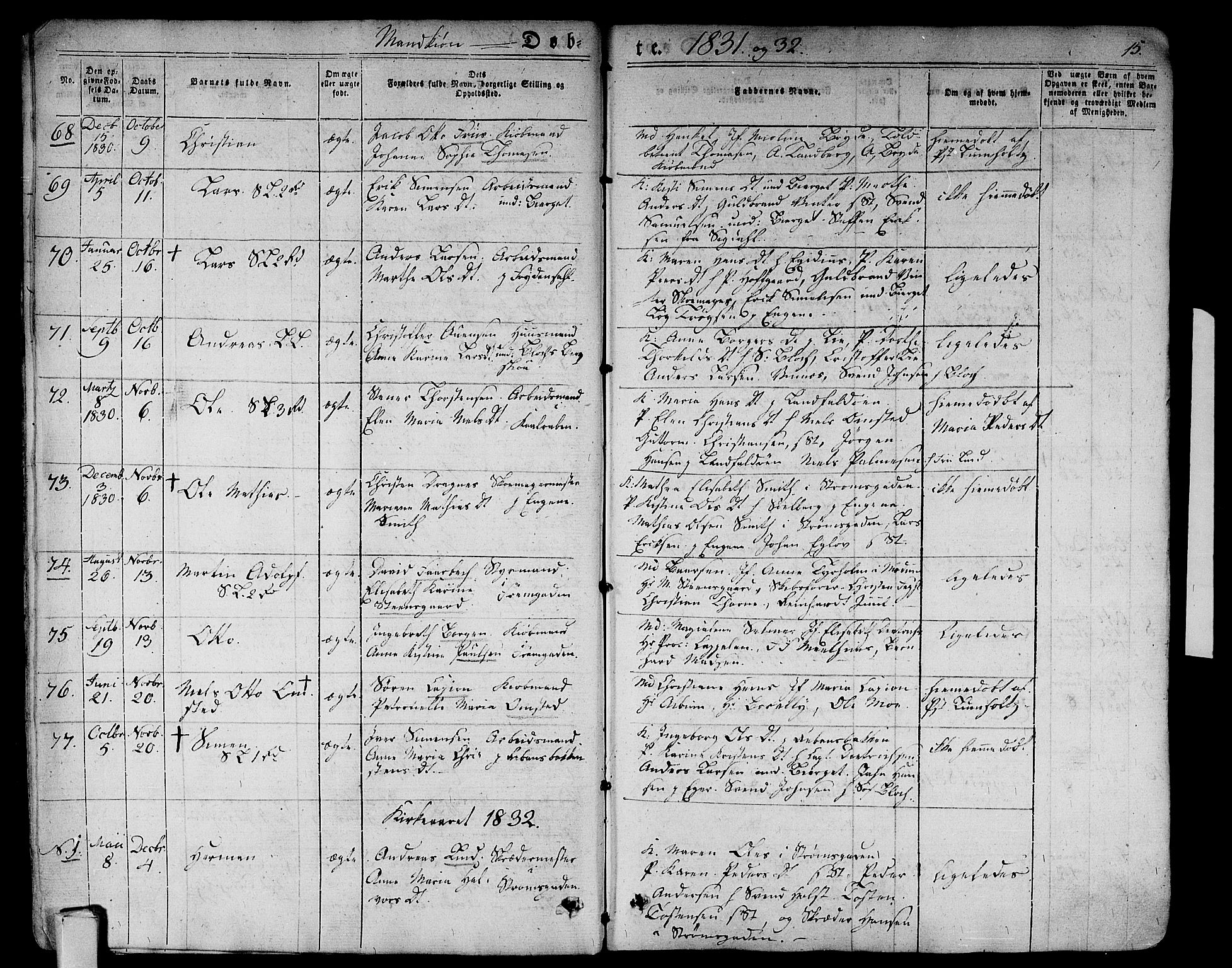 Bragernes kirkebøker, AV/SAKO-A-6/F/Fb/L0001: Parish register (official) no. II 1, 1830-1847, p. 15