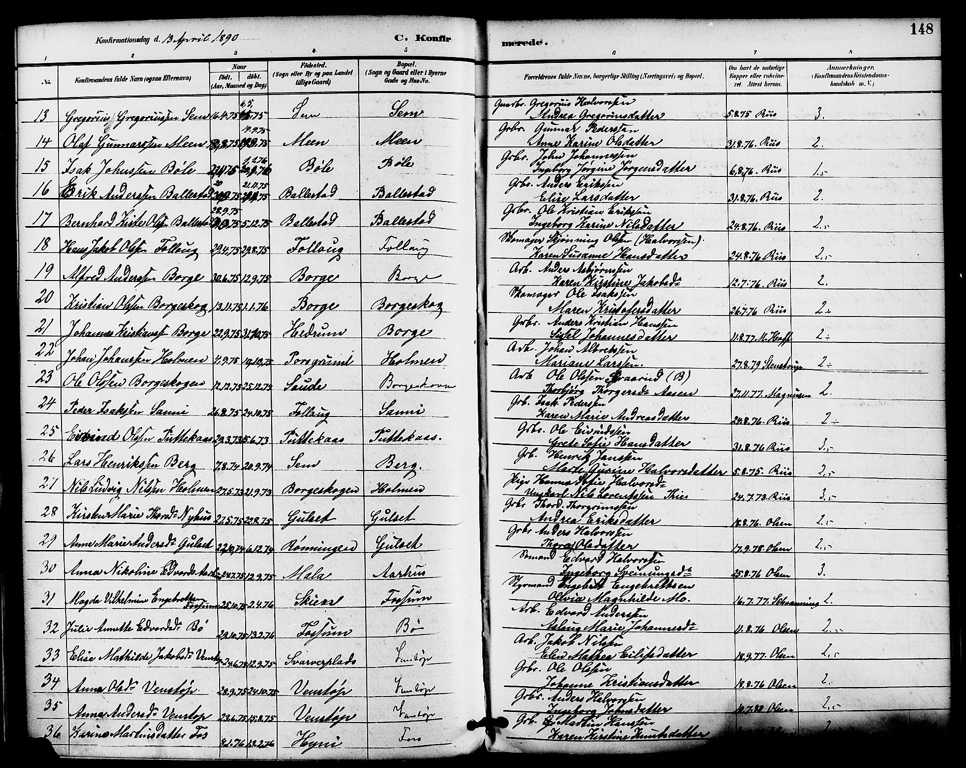 Gjerpen kirkebøker, AV/SAKO-A-265/F/Fa/L0010: Parish register (official) no. I 10, 1886-1895, p. 148