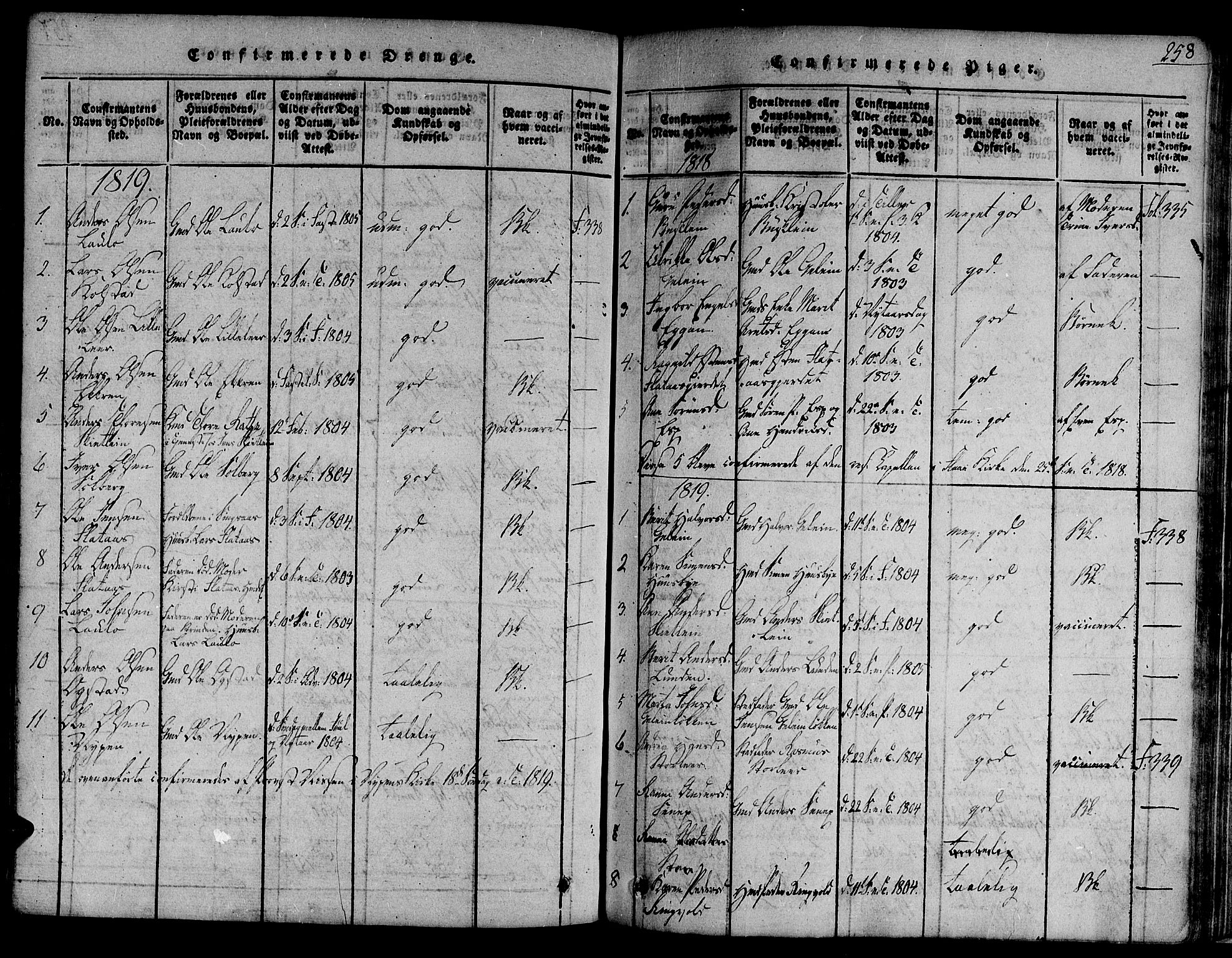 Ministerialprotokoller, klokkerbøker og fødselsregistre - Sør-Trøndelag, AV/SAT-A-1456/691/L1067: Parish register (official) no. 691A03 /3, 1816-1826, p. 258