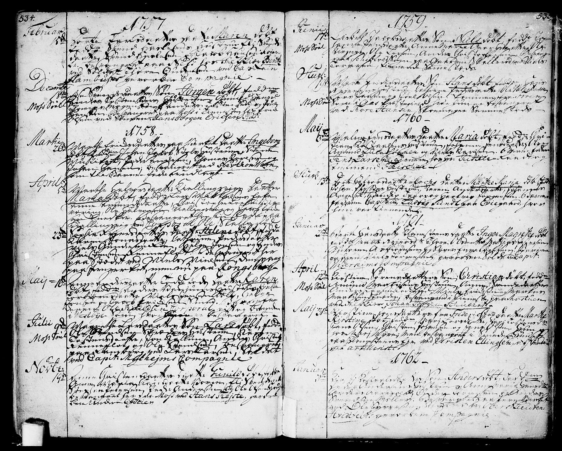 Moss prestekontor Kirkebøker, SAO/A-2003/F/Fa/L0002: Parish register (official) no. I 2, 1753-1779, p. 534-535