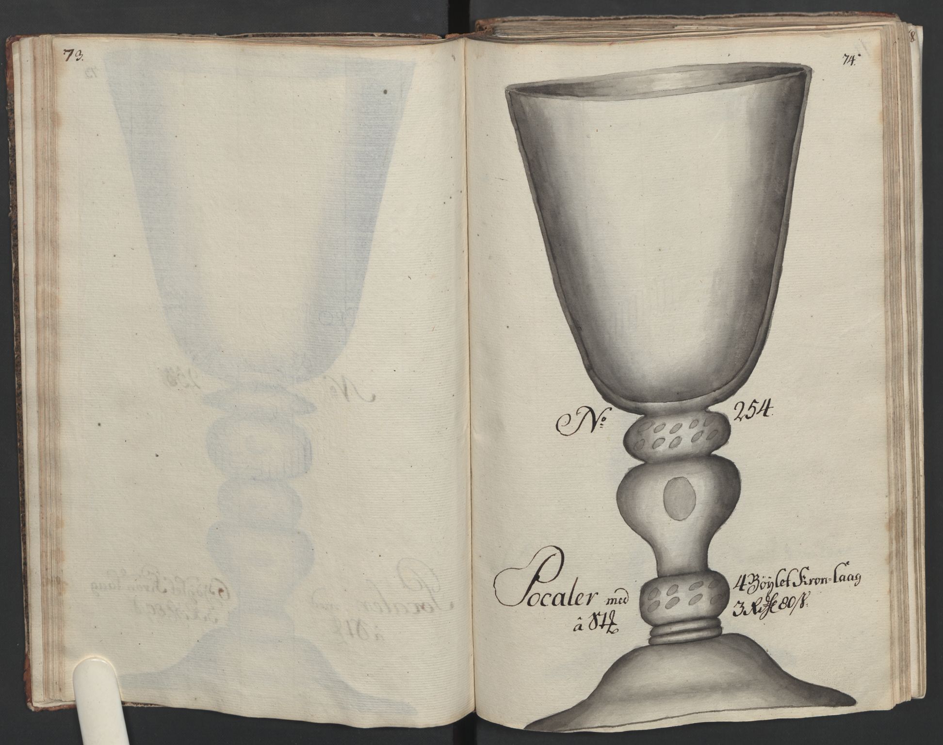 Glassverk, samlinger, AV/RA-PA-0001/F/Fa/L0036: Modellbok for Nøstetangens og Aas' produkter med prisangivelse,, 1763, p. 74