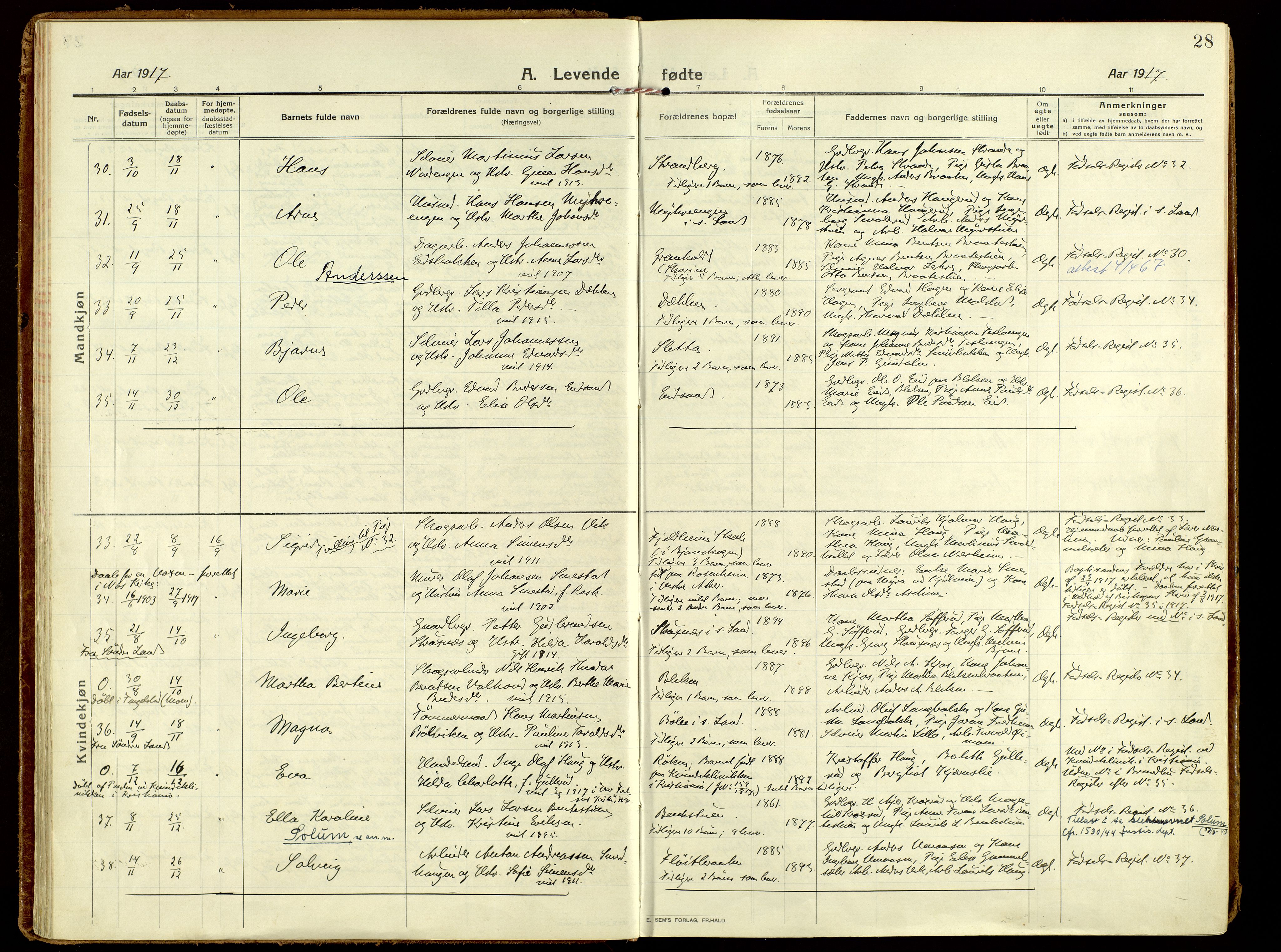 Brandbu prestekontor, AV/SAH-PREST-114/H/Ha/Haa/L0004: Parish register (official) no. 4, 1913-1923, p. 28