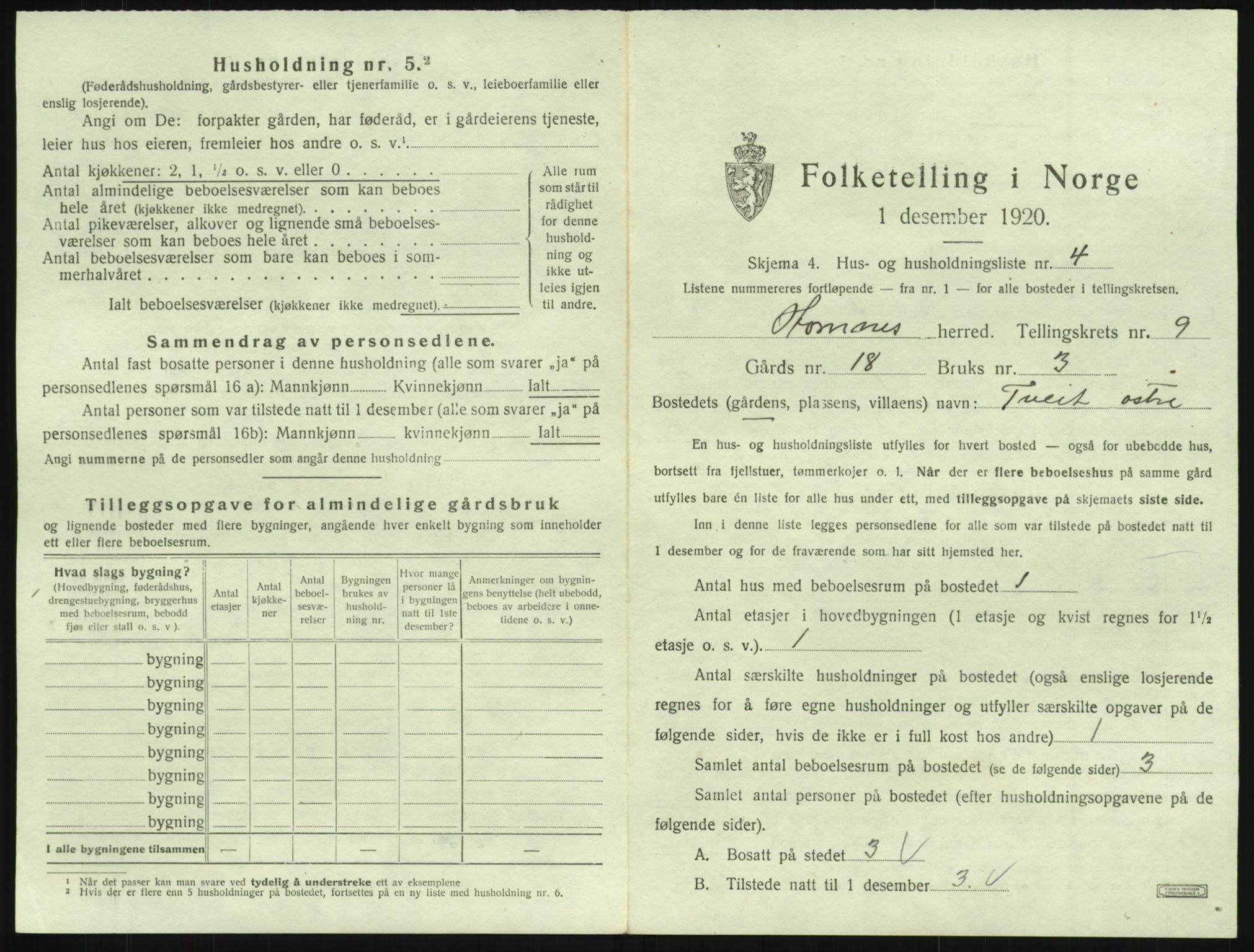 SAK, 1920 census for Hornnes, 1920, p. 357
