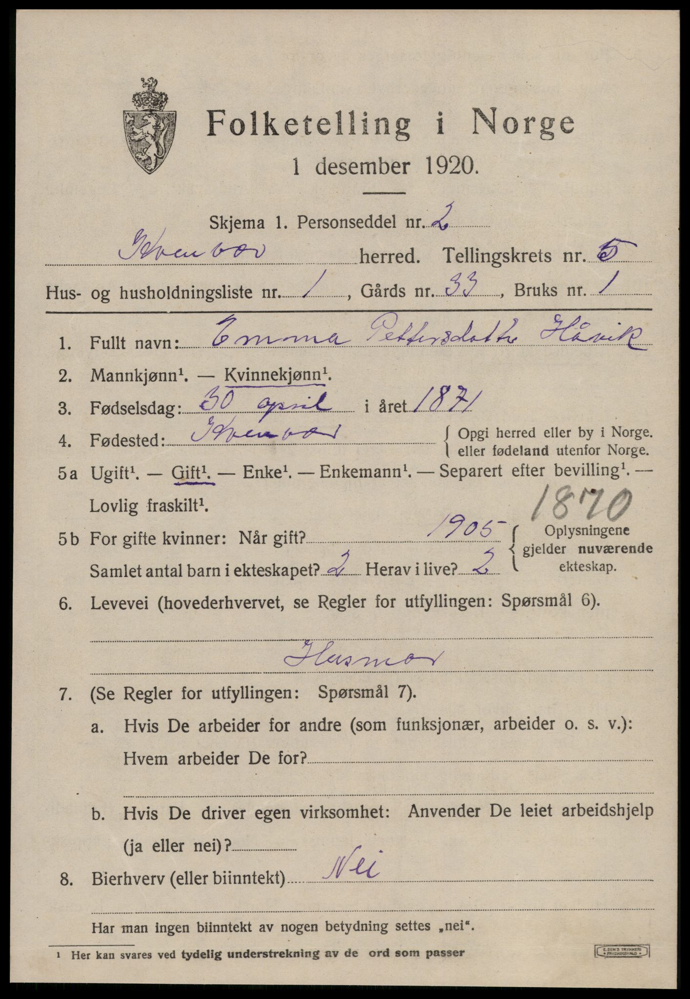 SAT, 1920 census for Kvenvær, 1920, p. 1888