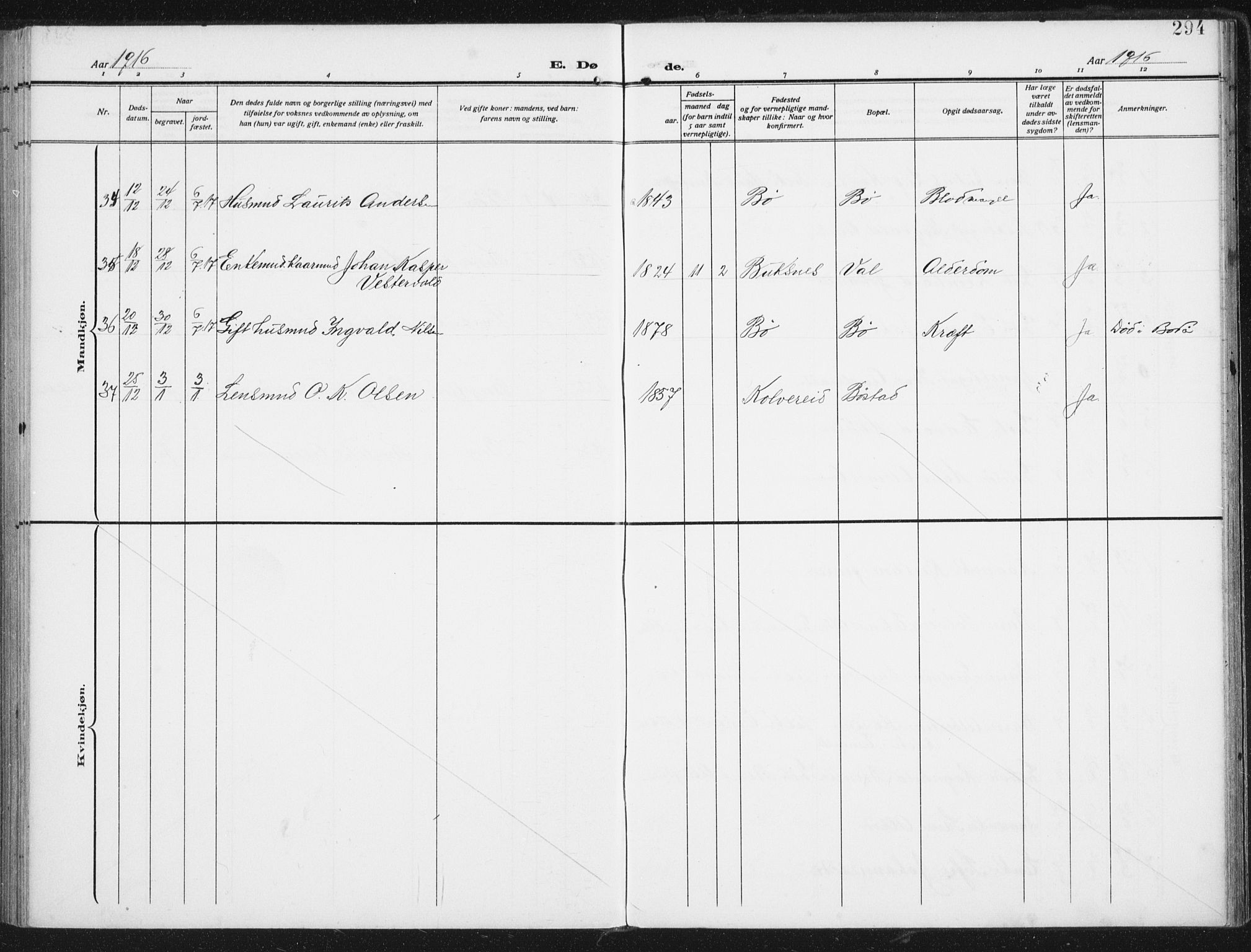 Ministerialprotokoller, klokkerbøker og fødselsregistre - Nordland, SAT/A-1459/880/L1135: Parish register (official) no. 880A09, 1908-1919, p. 294