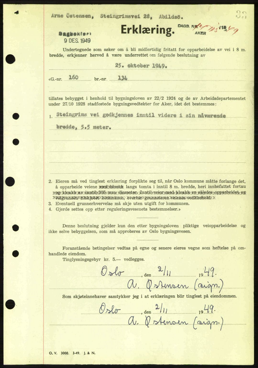 Oslo byskriverembete, AV/SAO-A-10227/G/Gb/Gbd/Gbda/L0017: Mortgage book no. A215, 1949-1950, Diary no: : 14715/1949