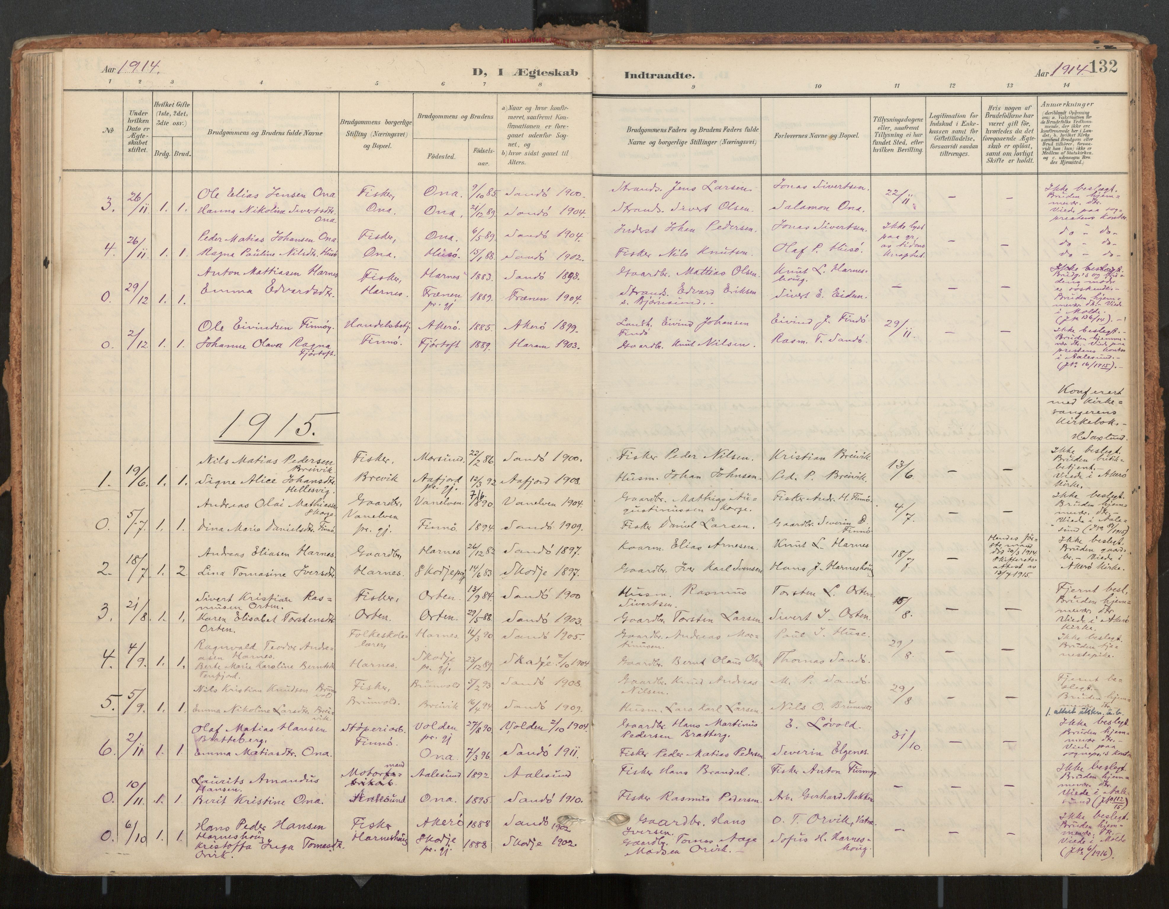 Ministerialprotokoller, klokkerbøker og fødselsregistre - Møre og Romsdal, AV/SAT-A-1454/561/L0730: Parish register (official) no. 561A04, 1901-1929, p. 132