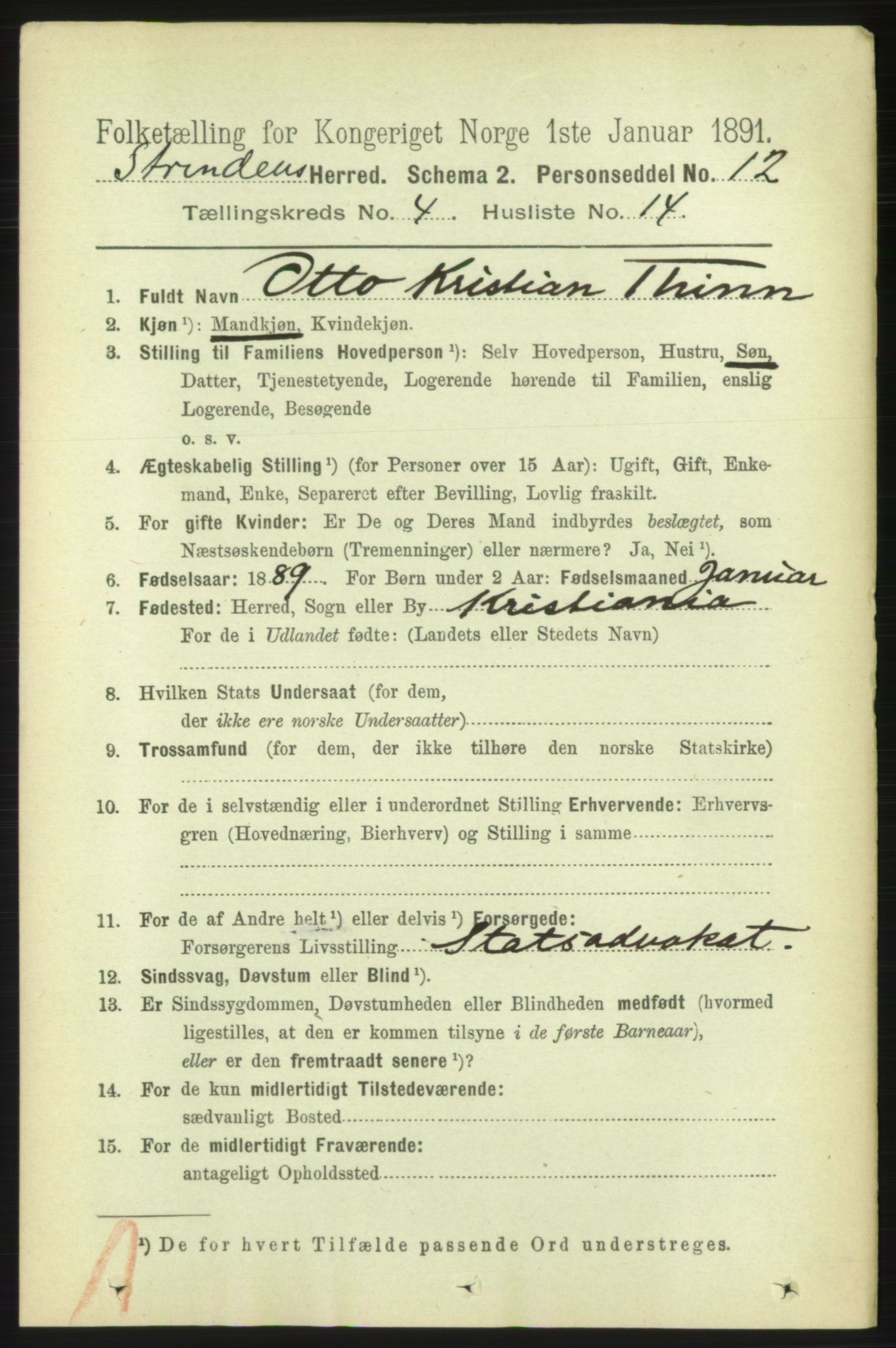 RA, 1891 census for 1660 Strinda, 1891, p. 3995