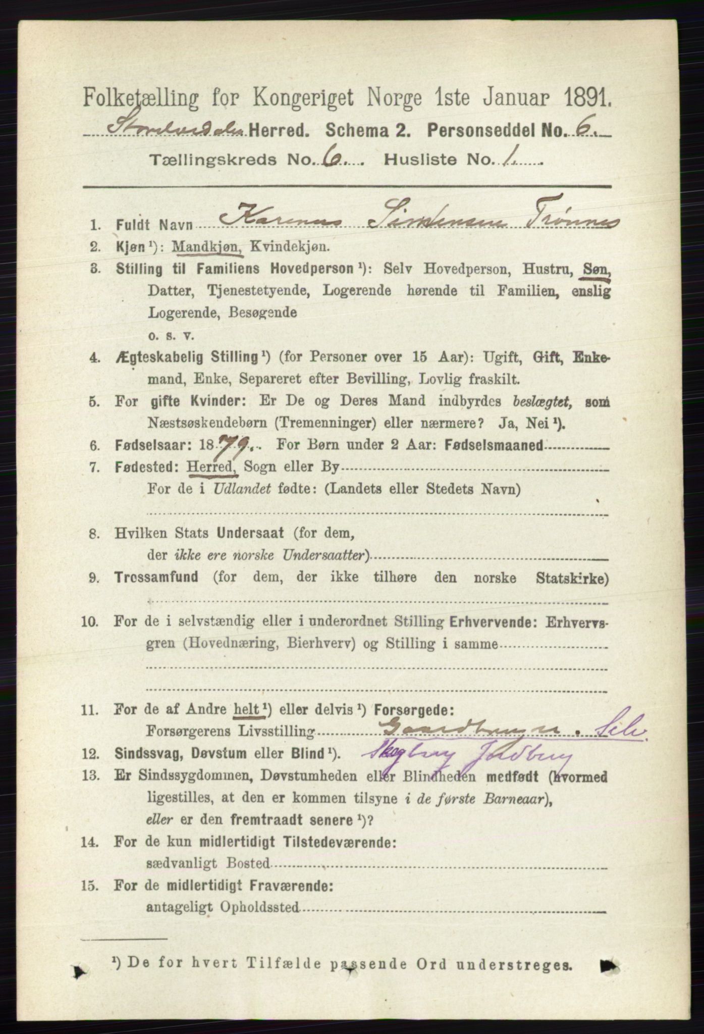 RA, 1891 census for 0430 Stor-Elvdal, 1891, p. 2106