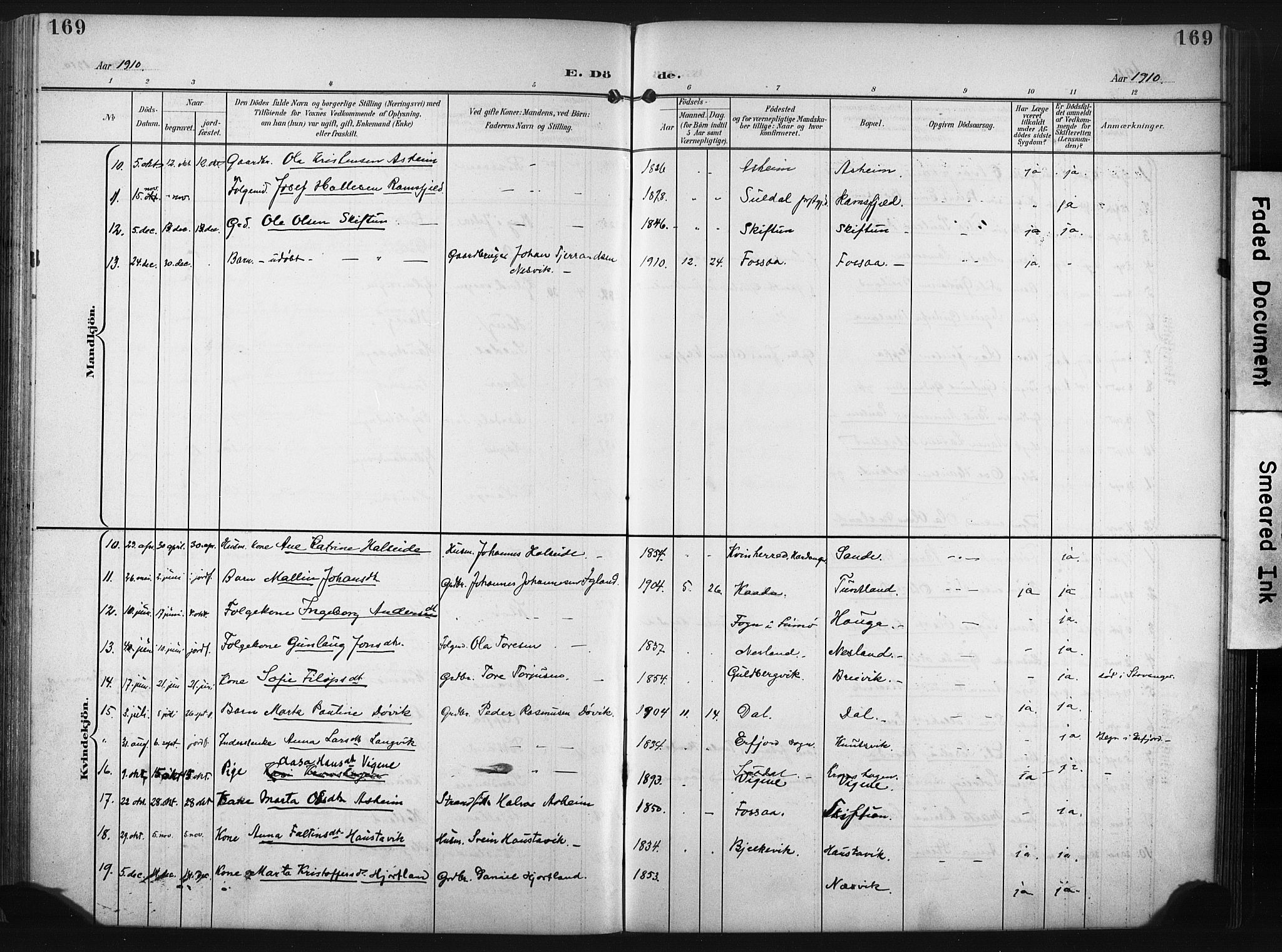 Hjelmeland sokneprestkontor, AV/SAST-A-101843/02/A/L0002: Parish register (official) no. A 17, 1901-1916, p. 169