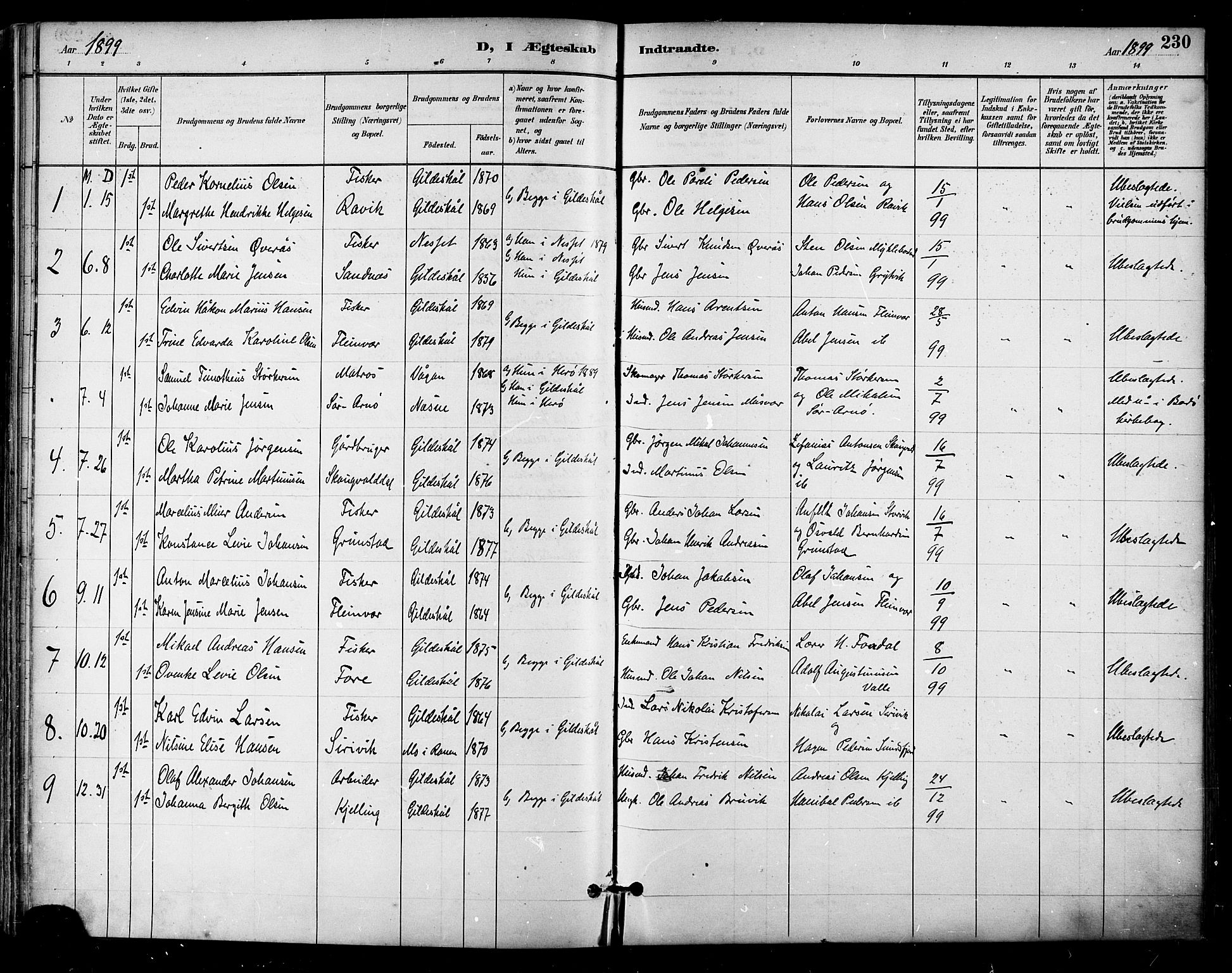 Ministerialprotokoller, klokkerbøker og fødselsregistre - Nordland, SAT/A-1459/805/L0101: Parish register (official) no. 805A07, 1892-1899, p. 230