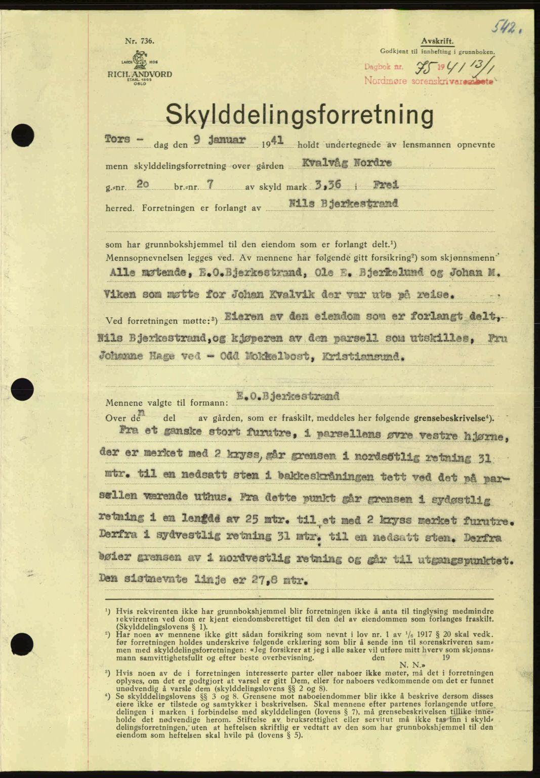 Nordmøre sorenskriveri, SAT/A-4132/1/2/2Ca: Mortgage book no. A89, 1940-1941, Diary no: : 75/1941
