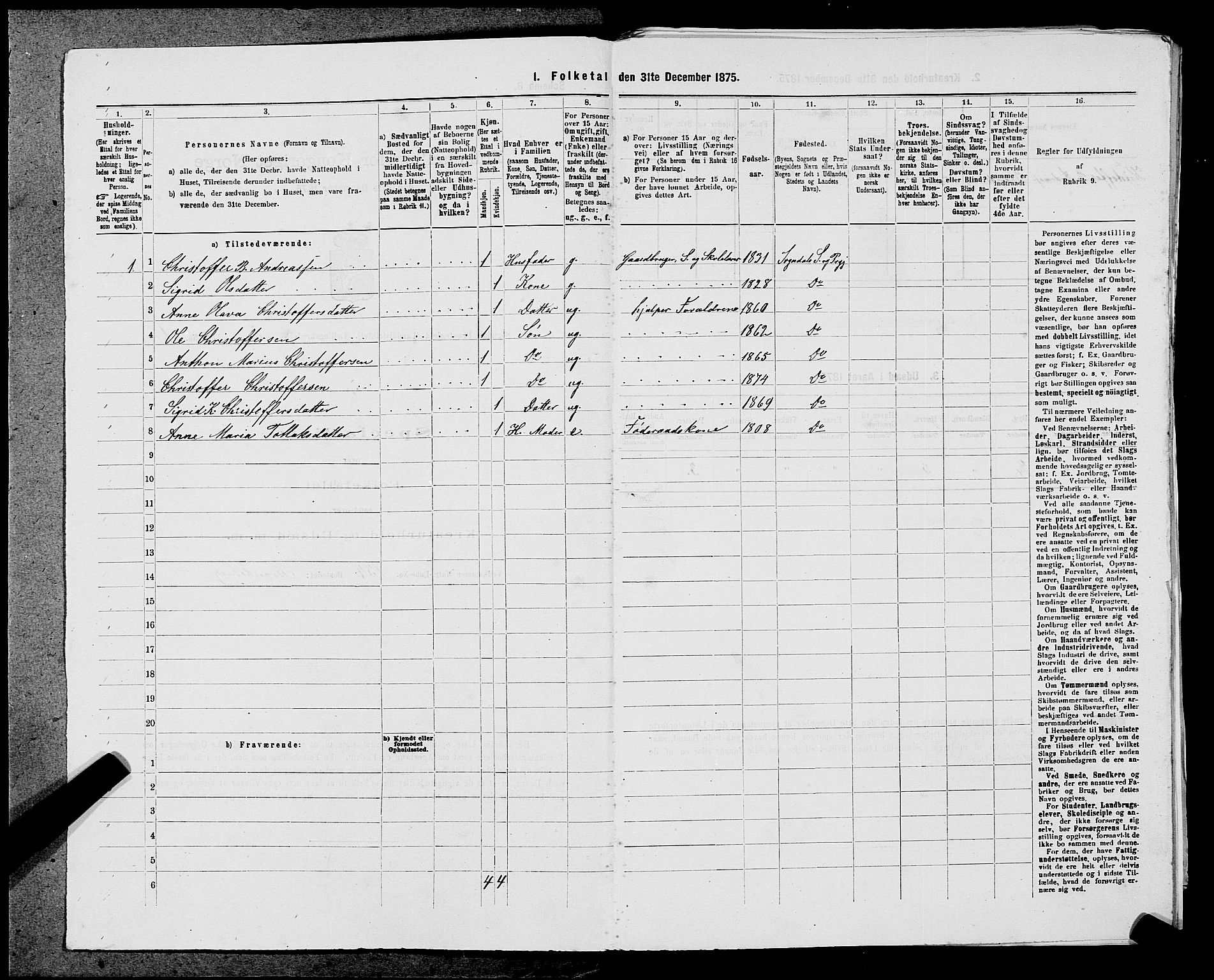 SAST, 1875 census for 1111L Sokndal/Sokndal, 1875, p. 367