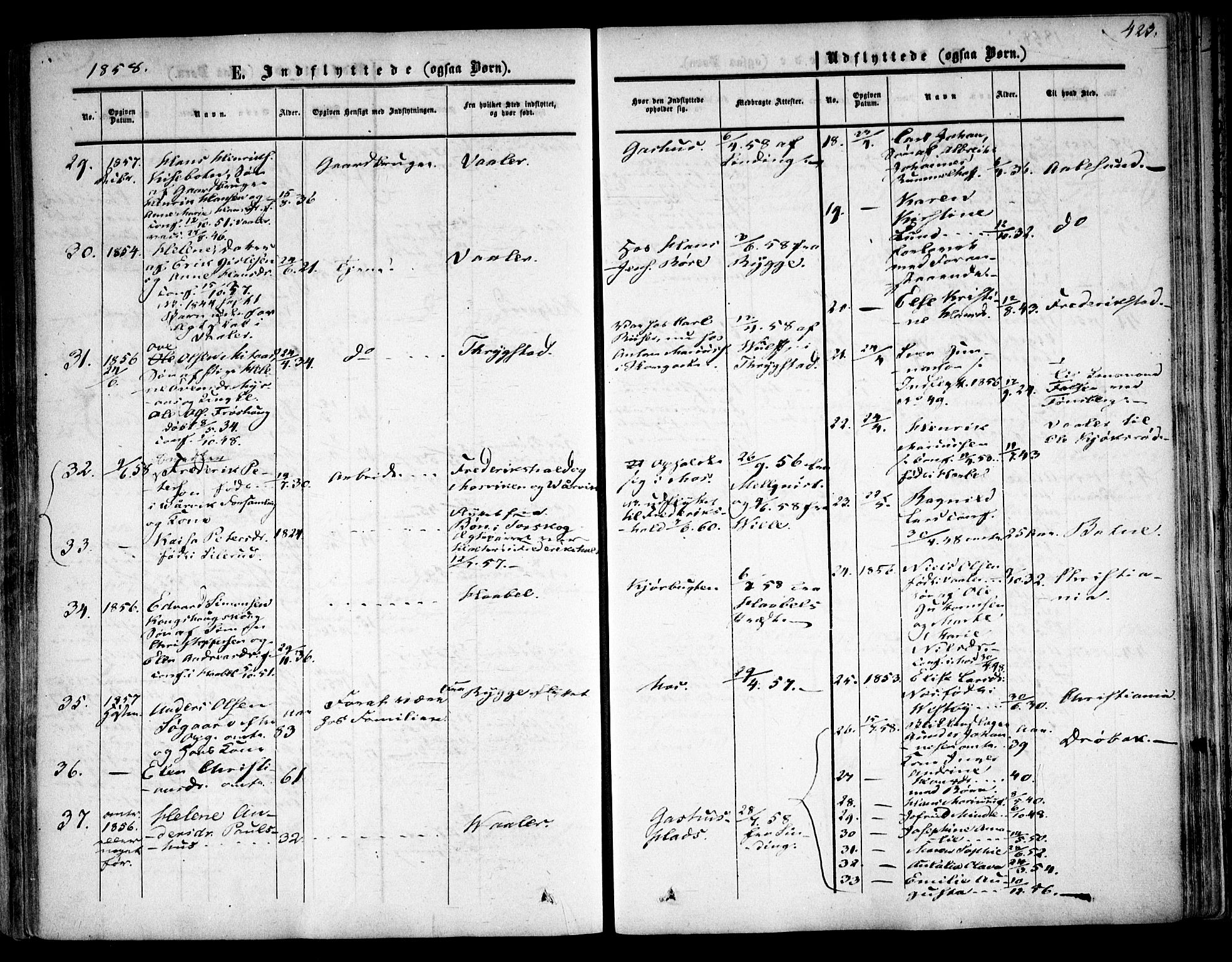 Moss prestekontor Kirkebøker, SAO/A-2003/F/Fa/L0008: Parish register (official) no. I 8, 1852-1869, p. 423