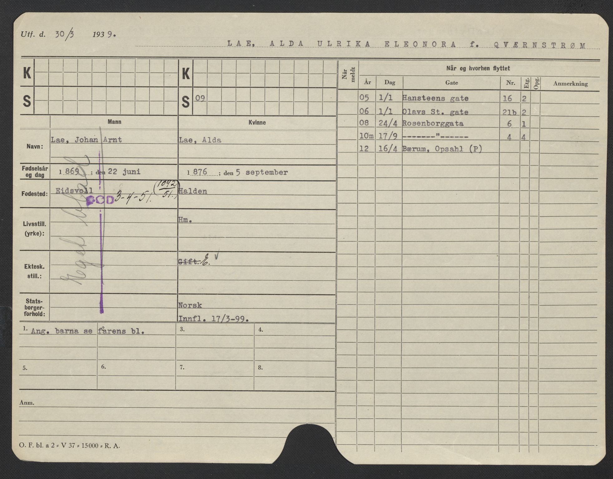 Oslo folkeregister, Registerkort, AV/SAO-A-11715/F/Fa/Fac/L0019: Kvinner, 1906-1914, p. 704a
