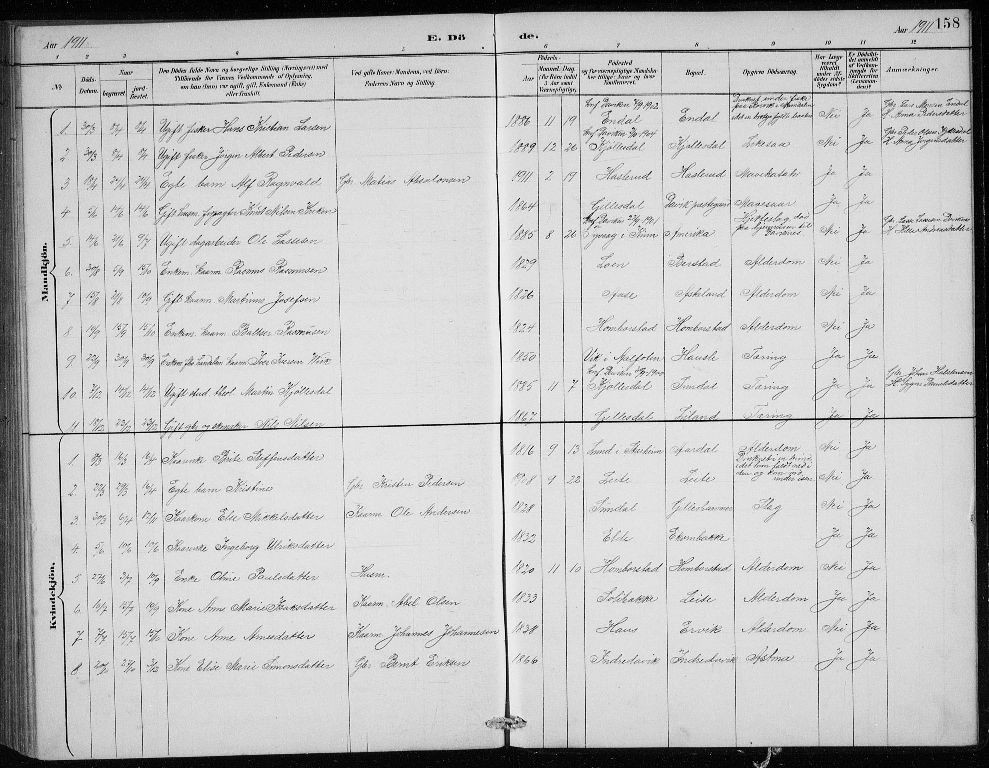 Davik sokneprestembete, SAB/A-79701/H/Hab/Haba/L0002: Parish register (copy) no. A 2, 1890-1911, p. 158