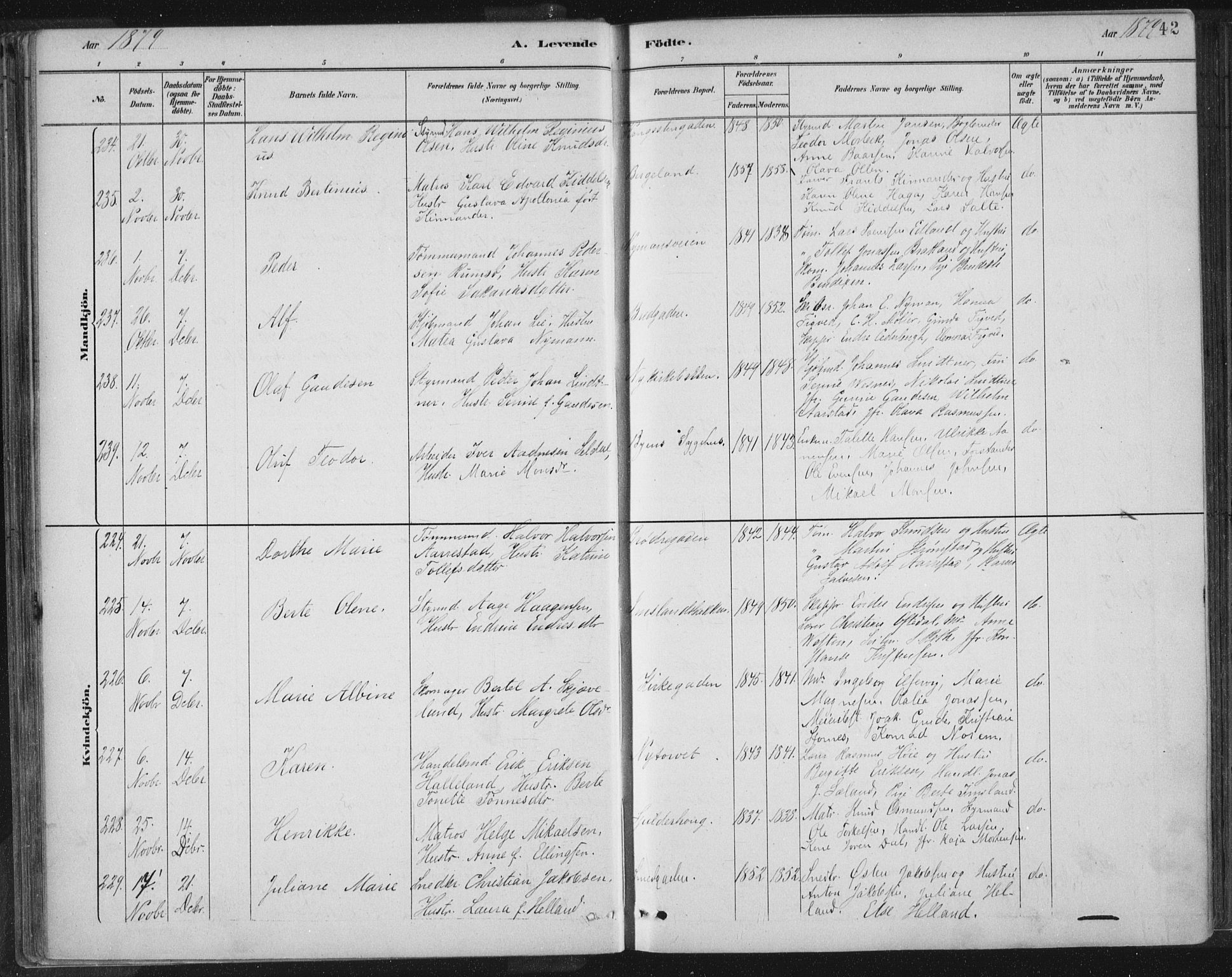 St. Petri sokneprestkontor, SAST/A-101813/001/30/30BB/L0004: Parish register (copy) no. B 4, 1878-1890, p. 42