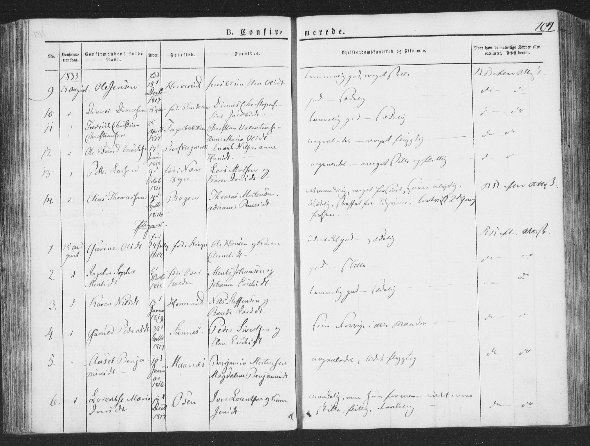 Ministerialprotokoller, klokkerbøker og fødselsregistre - Nord-Trøndelag, SAT/A-1458/780/L0639: Parish register (official) no. 780A04, 1830-1844, p. 107