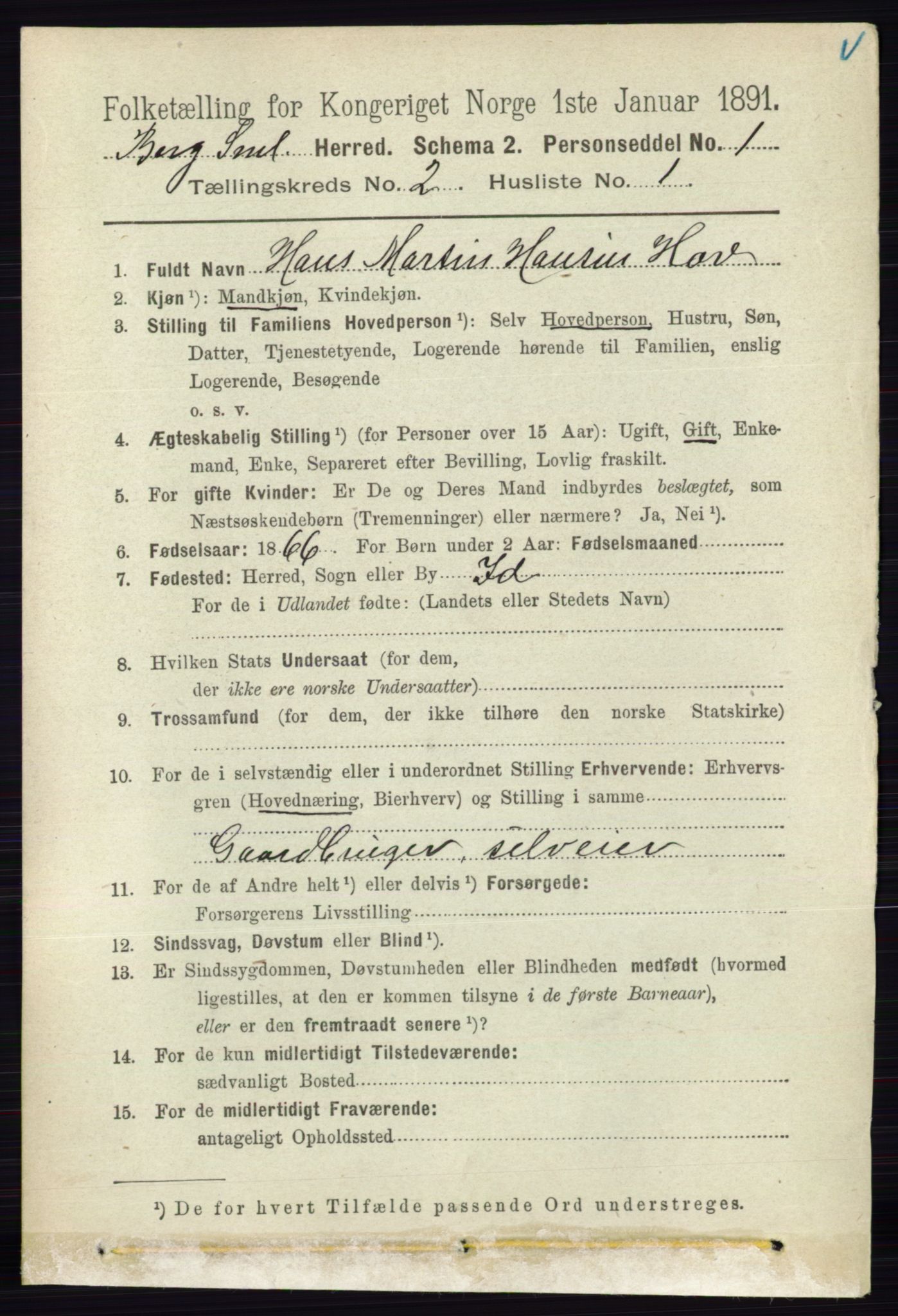 RA, 1891 census for 0116 Berg, 1891, p. 962