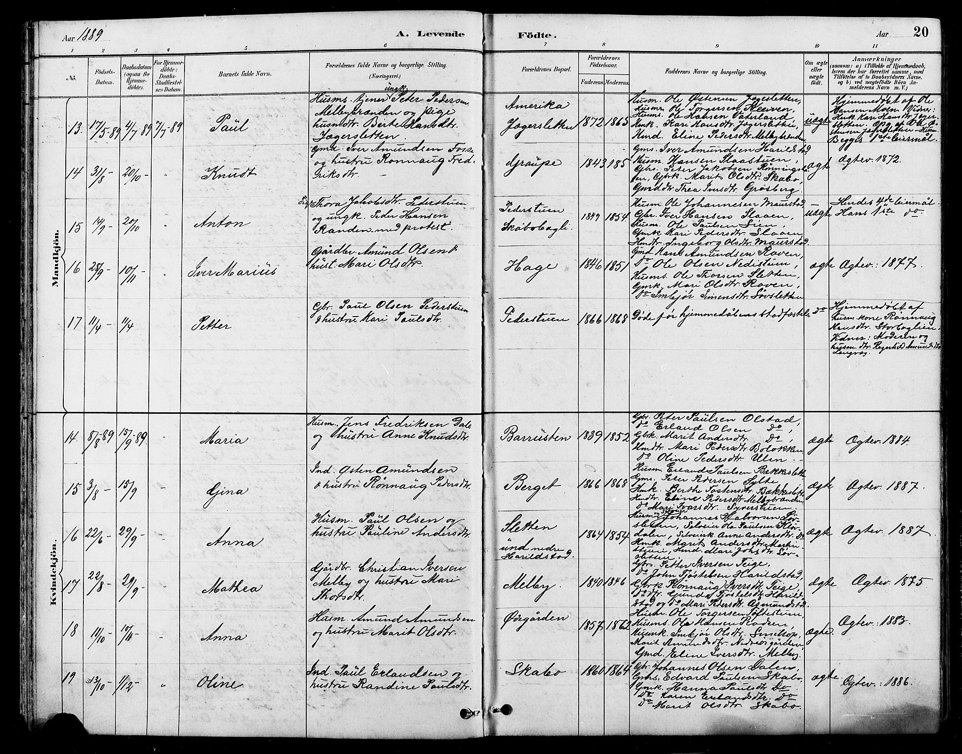 Nord-Fron prestekontor, SAH/PREST-080/H/Ha/Hab/L0005: Parish register (copy) no. 5, 1884-1914, p. 20