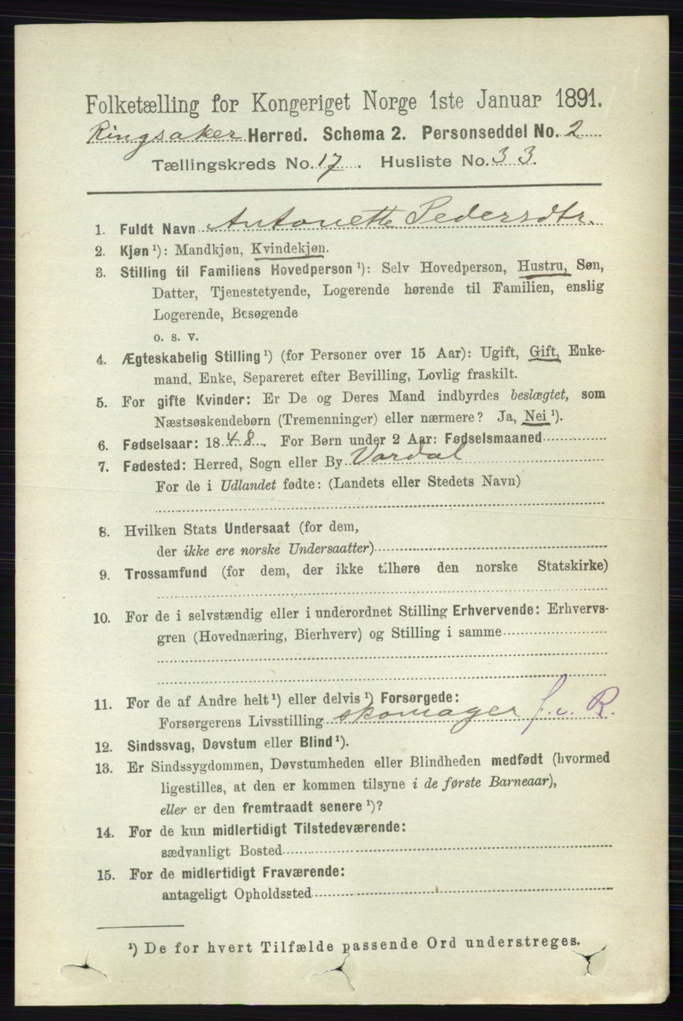 RA, 1891 census for 0412 Ringsaker, 1891, p. 9980