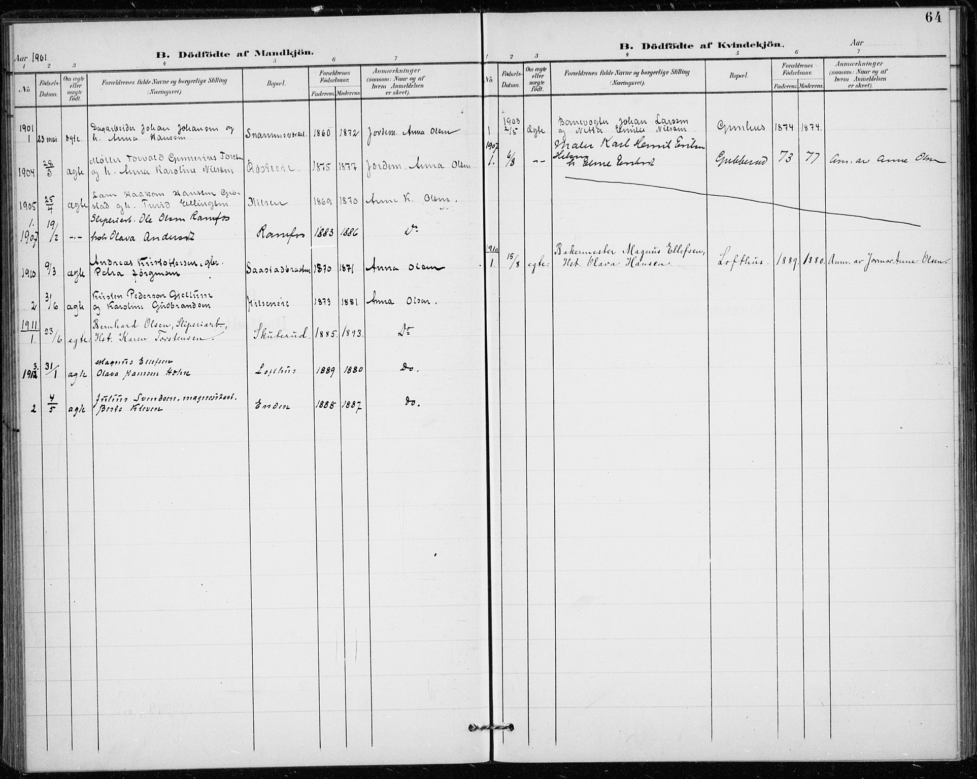 Modum kirkebøker, AV/SAKO-A-234/F/Fa/L0020: Parish register (official) no. 20, 1900-1917, p. 64