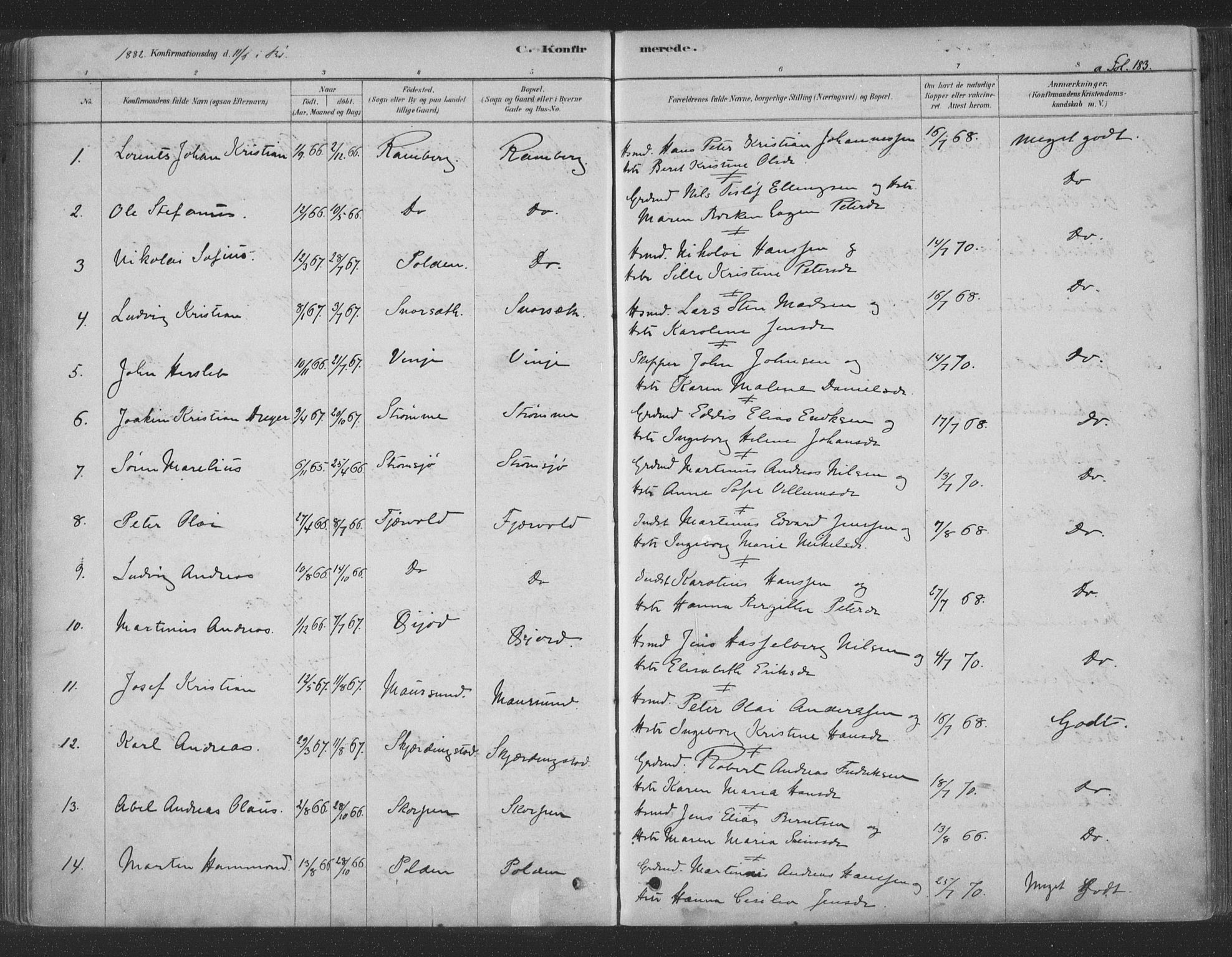 Ministerialprotokoller, klokkerbøker og fødselsregistre - Nordland, AV/SAT-A-1459/891/L1302: Parish register (official) no. 891A07, 1878-1895, p. 183