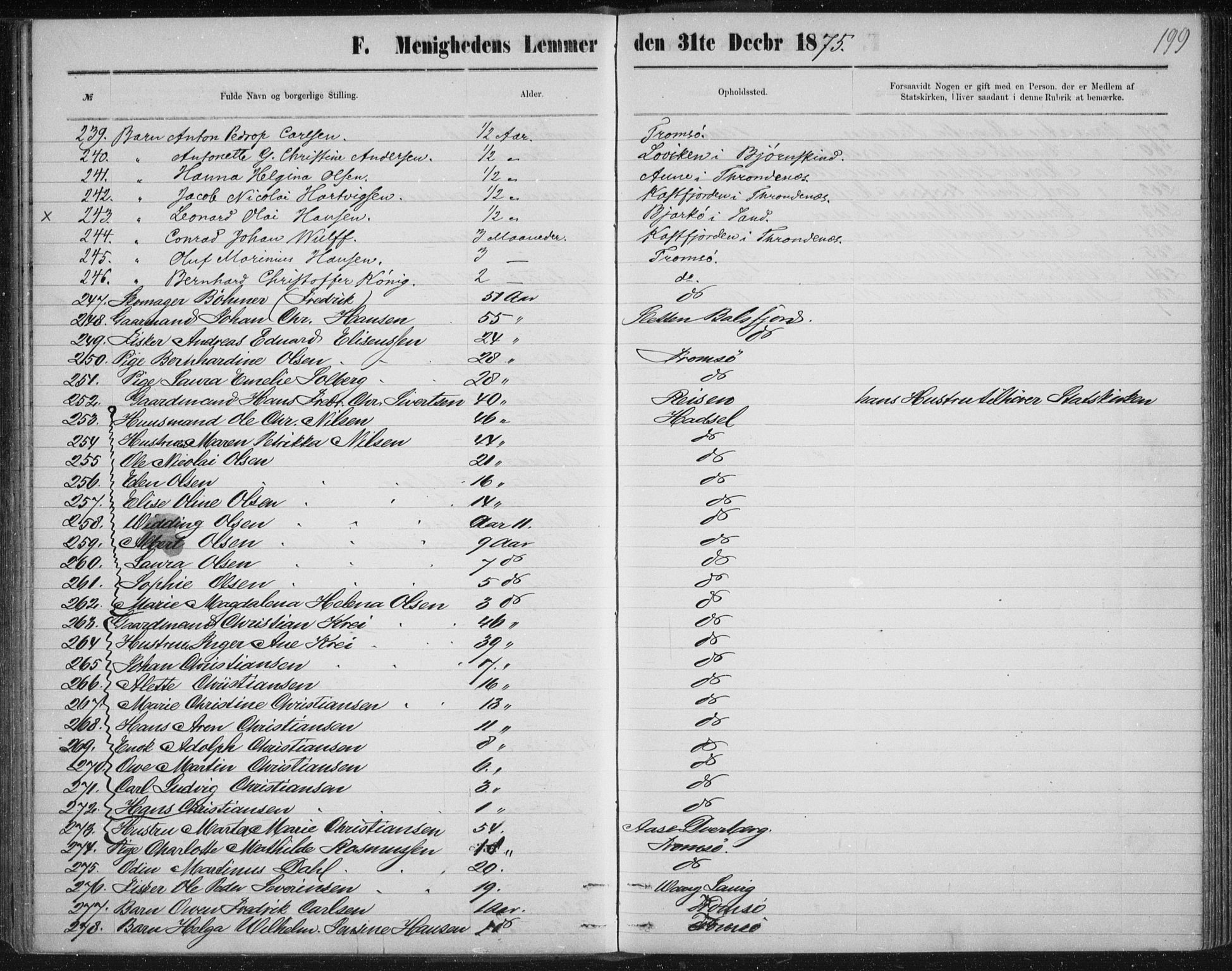 Uten arkivreferanse, SATØ/-: Dissenter register no. DP 3, 1871-1893, p. 199