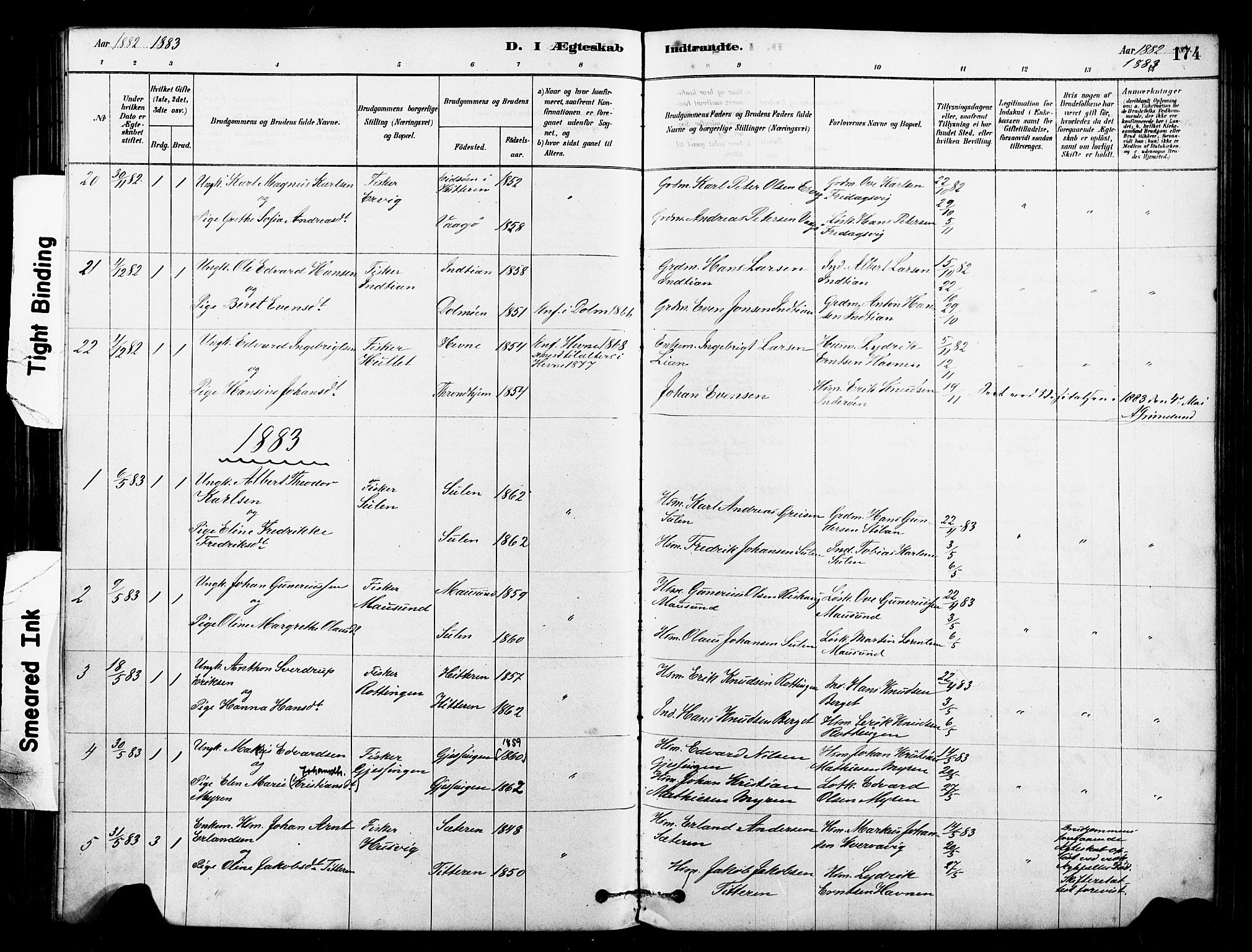 Ministerialprotokoller, klokkerbøker og fødselsregistre - Sør-Trøndelag, SAT/A-1456/640/L0578: Parish register (official) no. 640A03, 1879-1889, p. 174