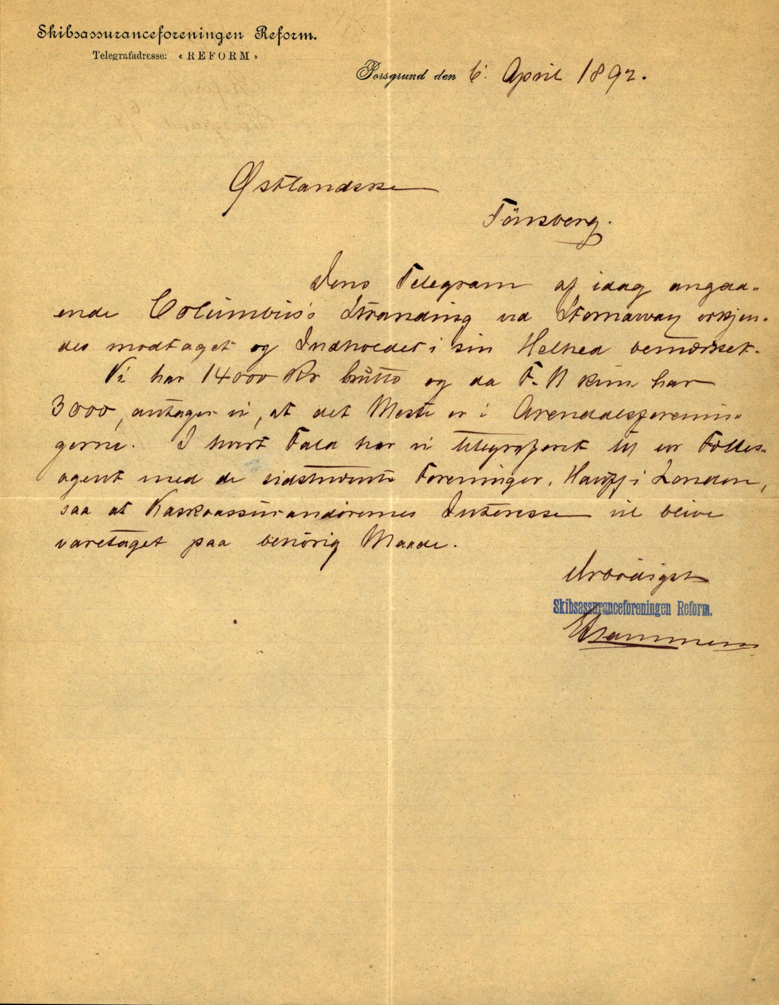 Pa 63 - Østlandske skibsassuranceforening, VEMU/A-1079/G/Ga/L0029/0002: Havaridokumenter / Johanne, Ocean, Capella, Columbus, Castro, 1892, p. 40