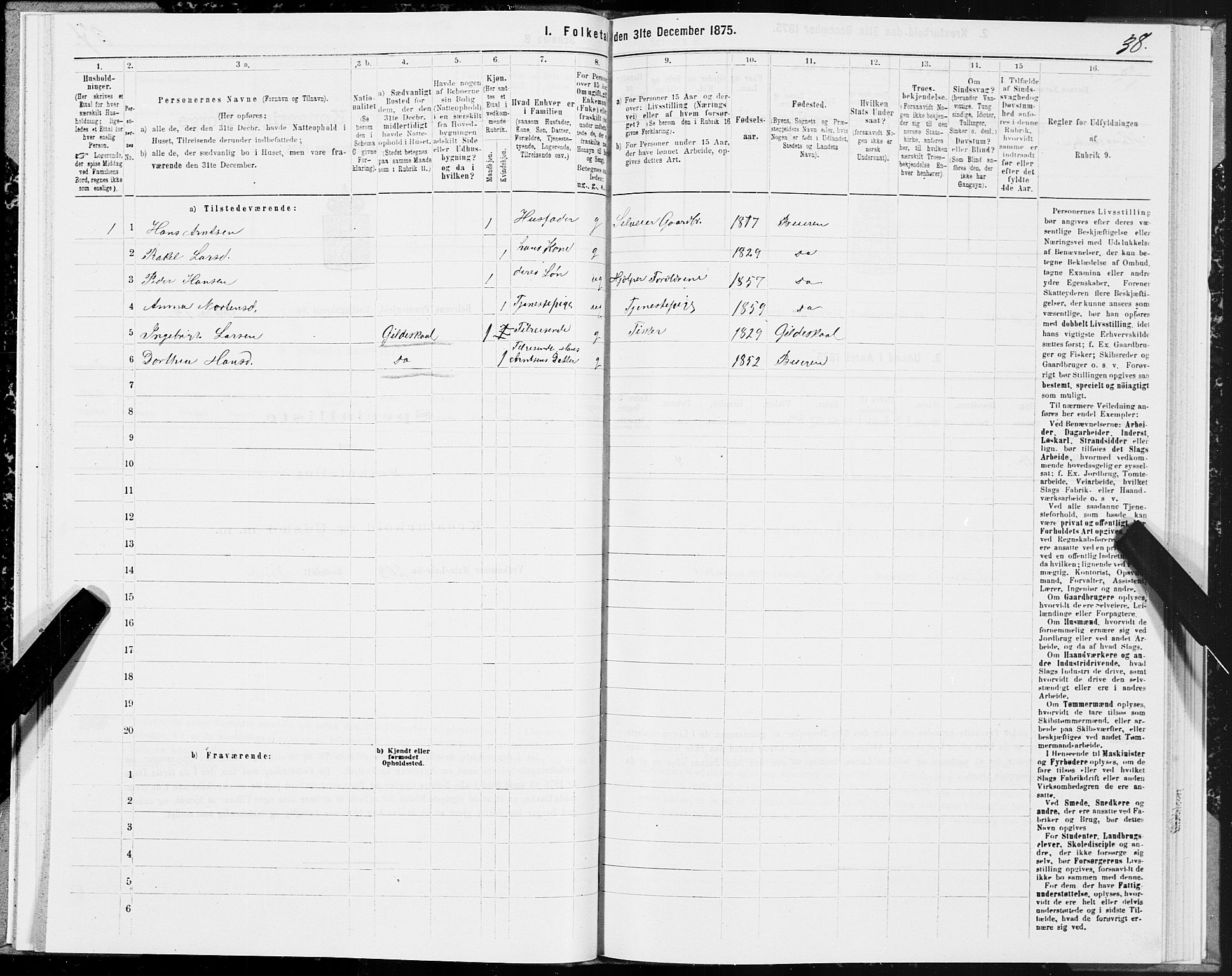 SAT, 1875 census for 1839P Beiarn, 1875, p. 1038