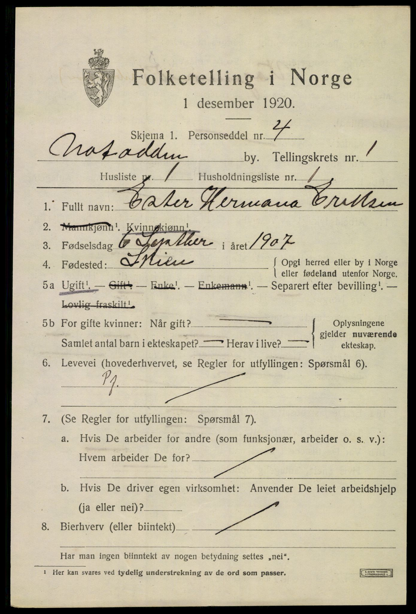 SAKO, 1920 census for Notodden, 1920, p. 4200