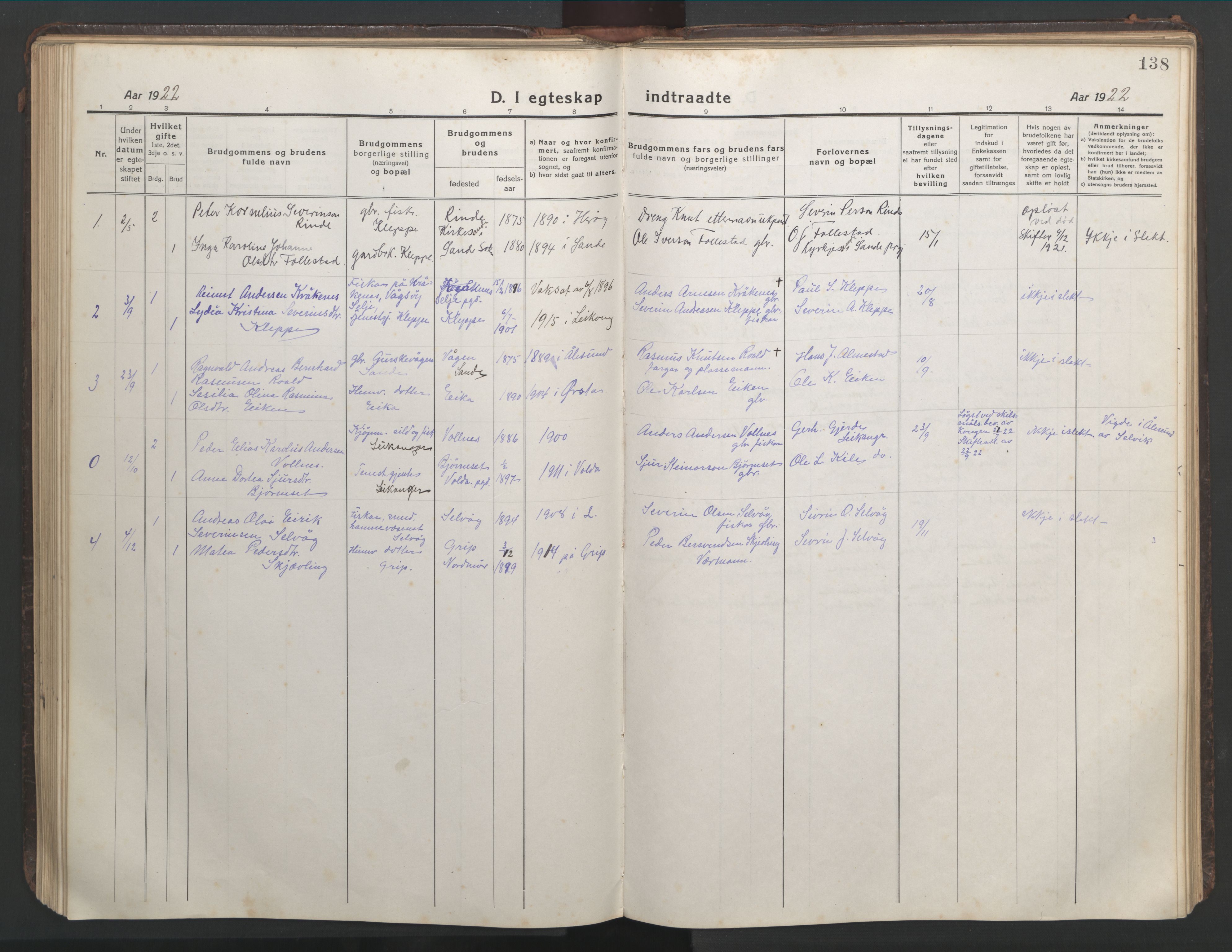 Ministerialprotokoller, klokkerbøker og fødselsregistre - Møre og Romsdal, AV/SAT-A-1454/508/L0099: Parish register (copy) no. 508C03, 1917-1947, p. 138