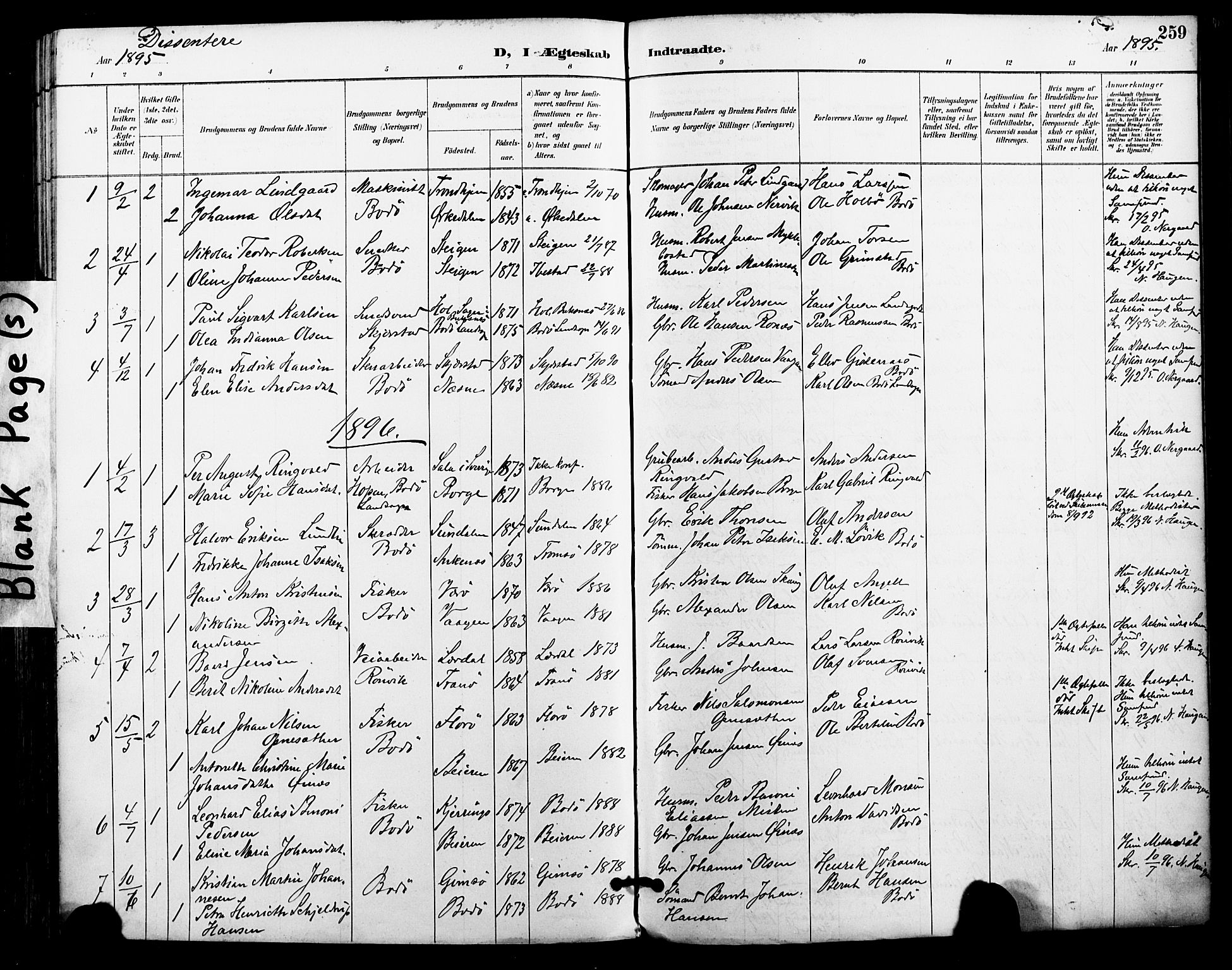 Ministerialprotokoller, klokkerbøker og fødselsregistre - Nordland, SAT/A-1459/801/L0010: Parish register (official) no. 801A10, 1888-1899, p. 259