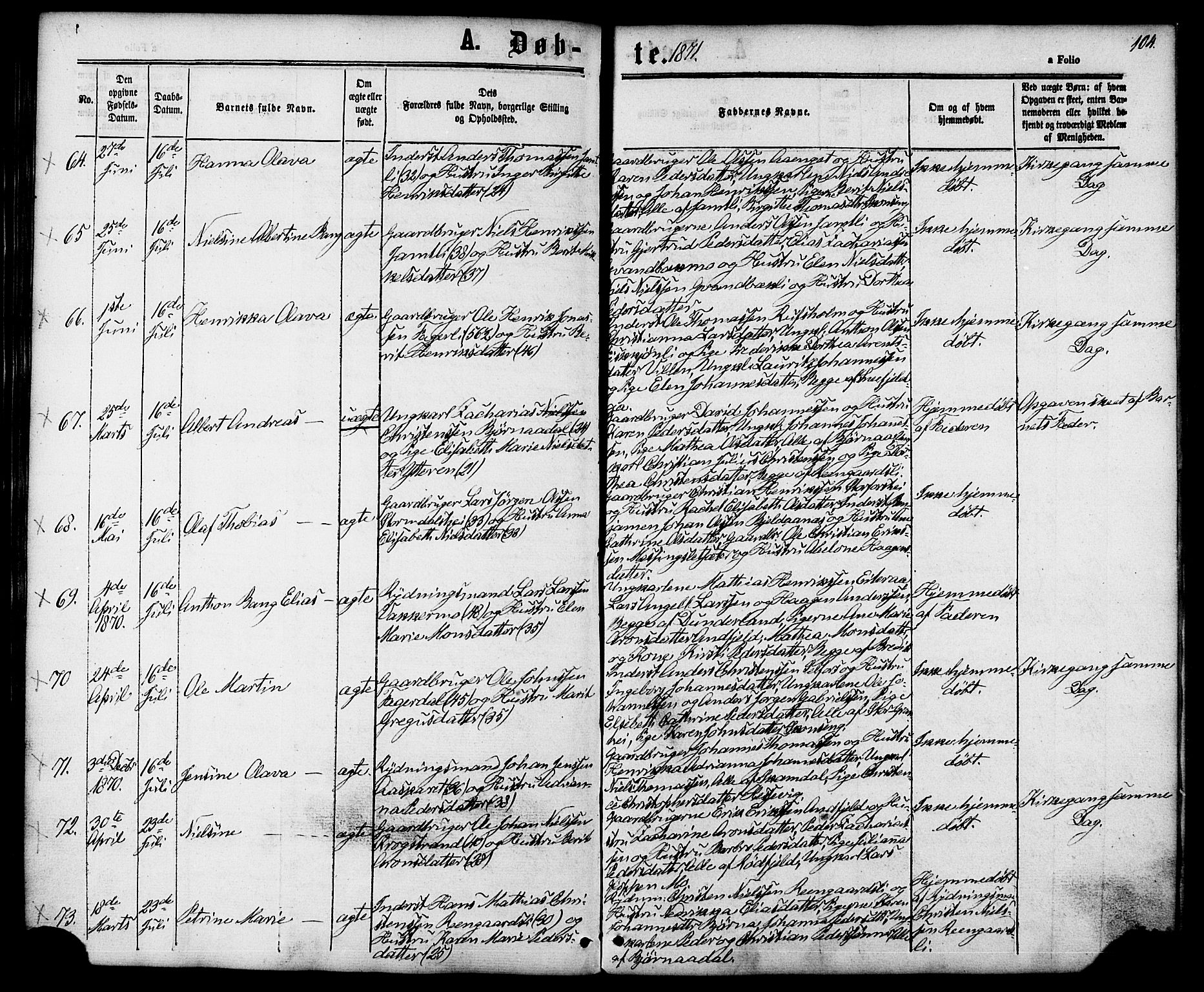 Ministerialprotokoller, klokkerbøker og fødselsregistre - Nordland, SAT/A-1459/827/L0393: Parish register (official) no. 827A05, 1863-1883, p. 104