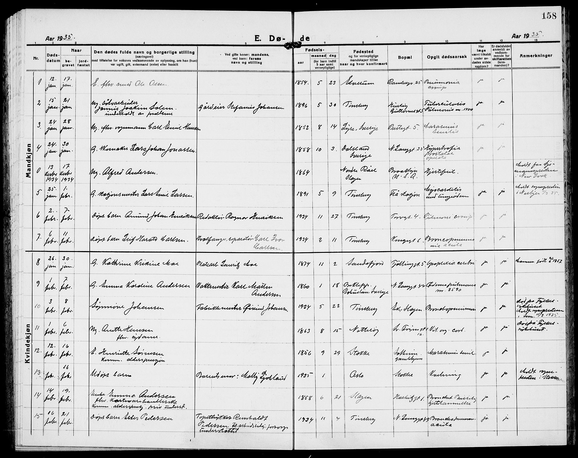 Tønsberg kirkebøker, AV/SAKO-A-330/G/Ga/L0018: Parish register (copy) no. 18, 1920-1935, p. 158