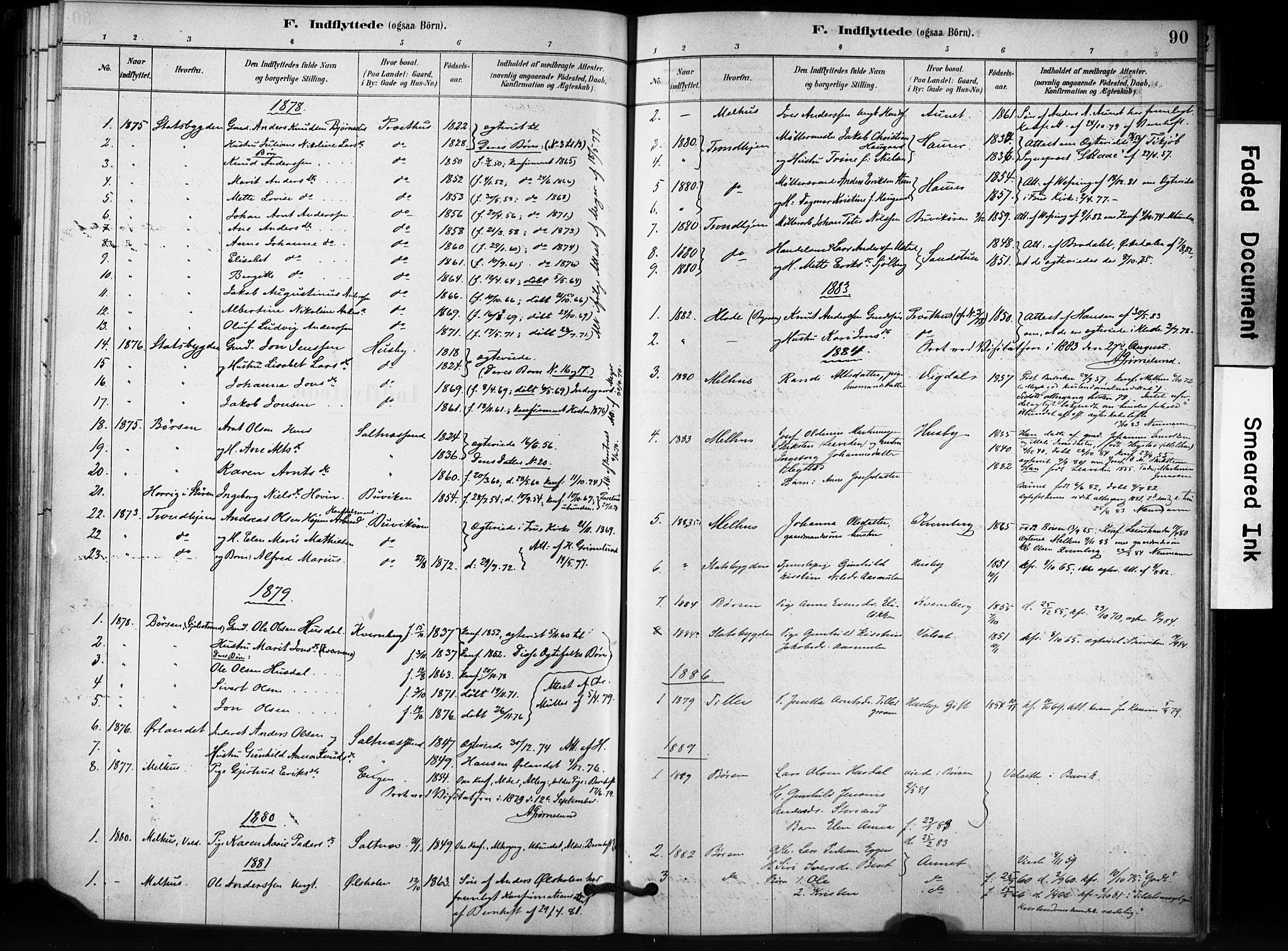Ministerialprotokoller, klokkerbøker og fødselsregistre - Sør-Trøndelag, SAT/A-1456/666/L0786: Parish register (official) no. 666A04, 1878-1895, p. 90
