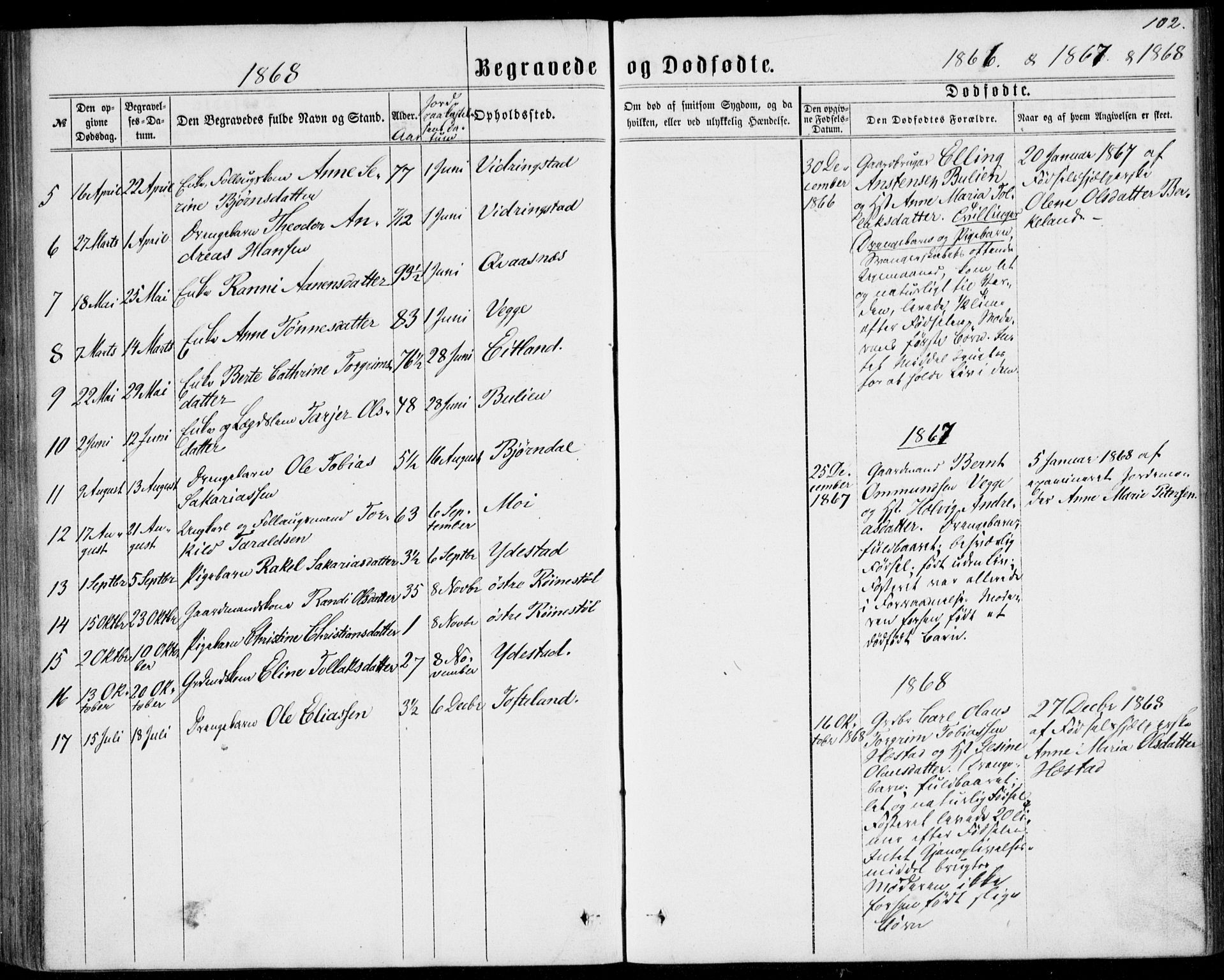 Lyngdal sokneprestkontor, SAK/1111-0029/F/Fa/Fab/L0002: Parish register (official) no. A 2, 1861-1878, p. 102