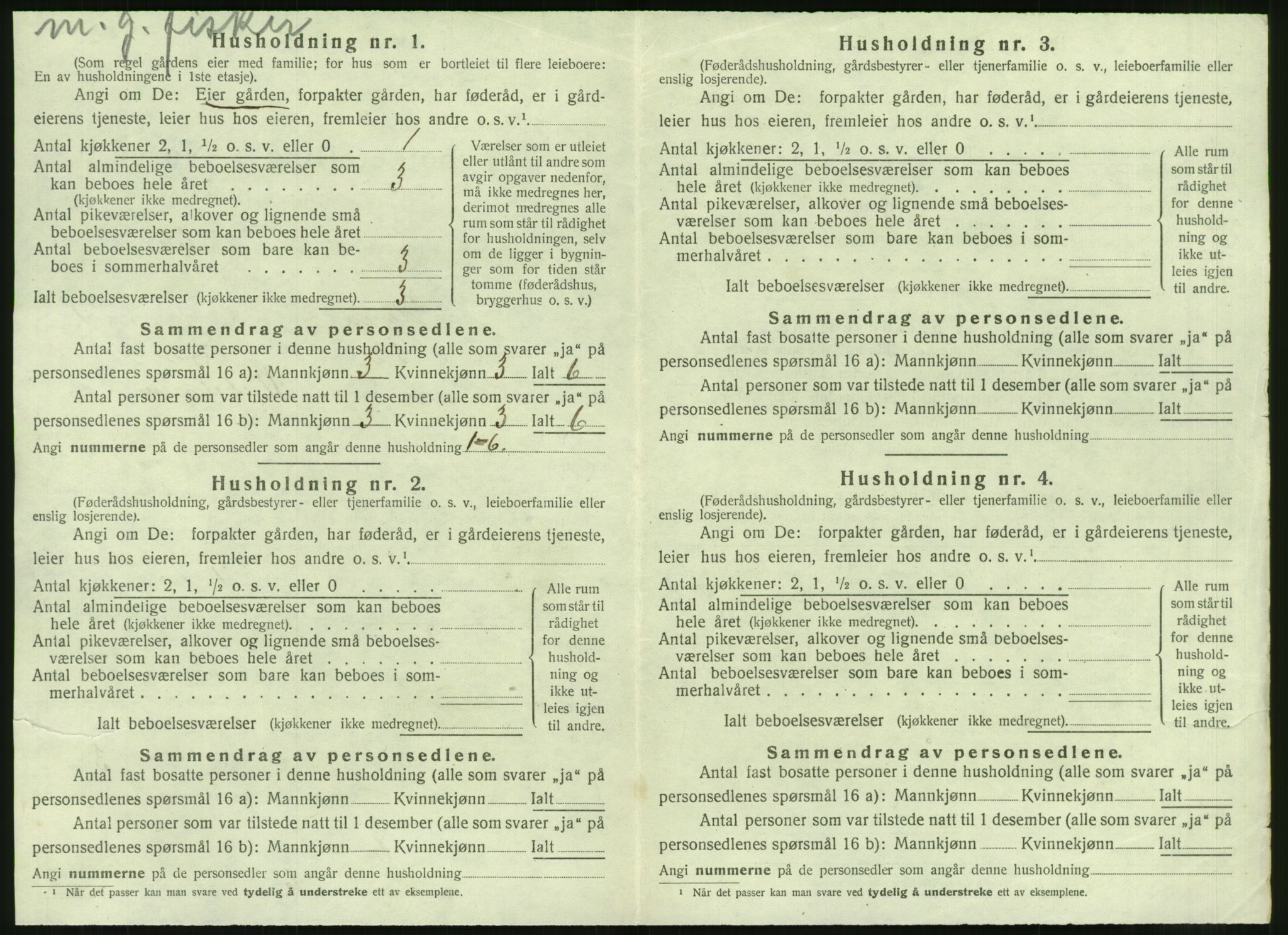 SAT, 1920 census for Hopen, 1920, p. 157