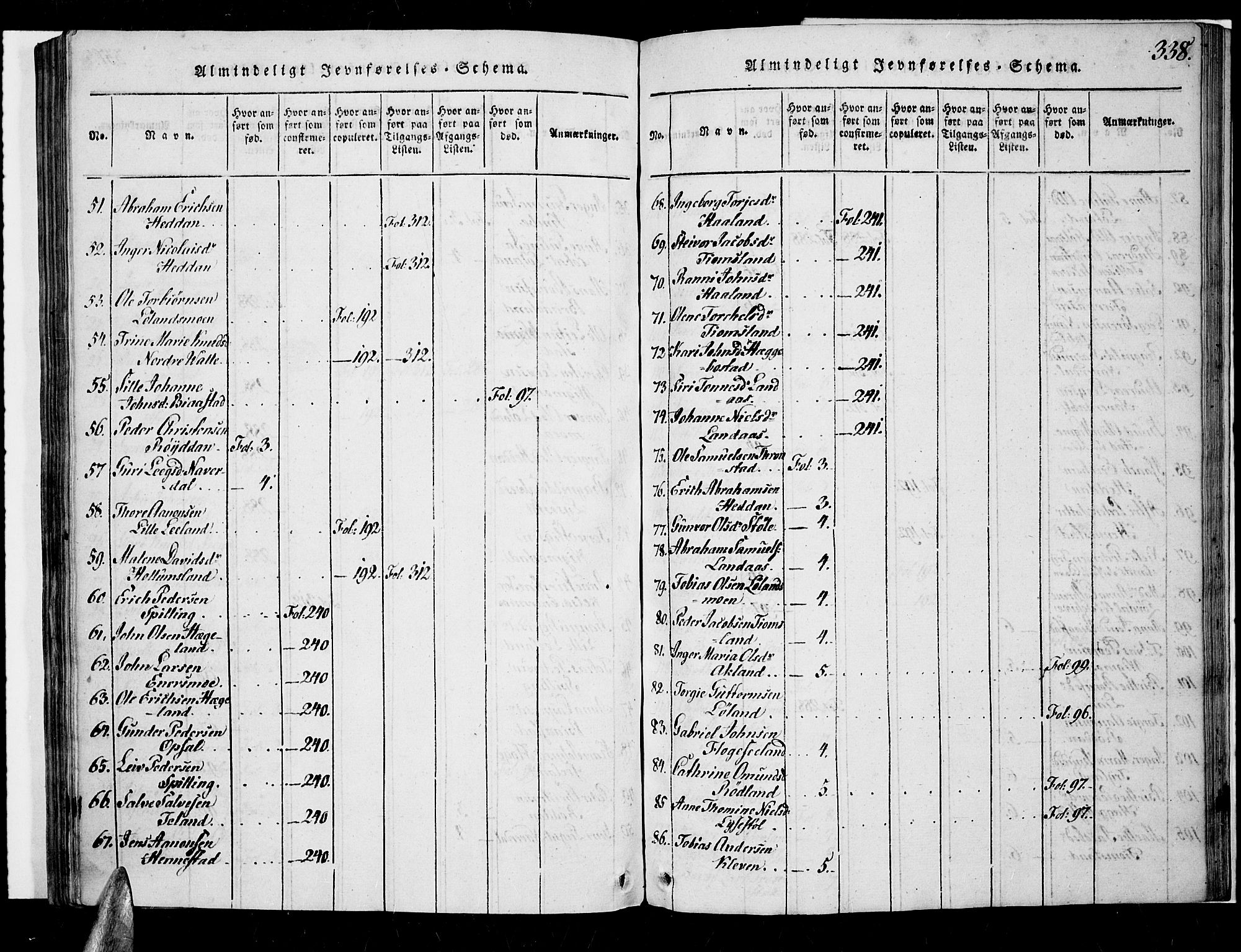 Nord-Audnedal sokneprestkontor, AV/SAK-1111-0032/F/Fa/Fab/L0001: Parish register (official) no. A 1, 1816-1858, p. 338