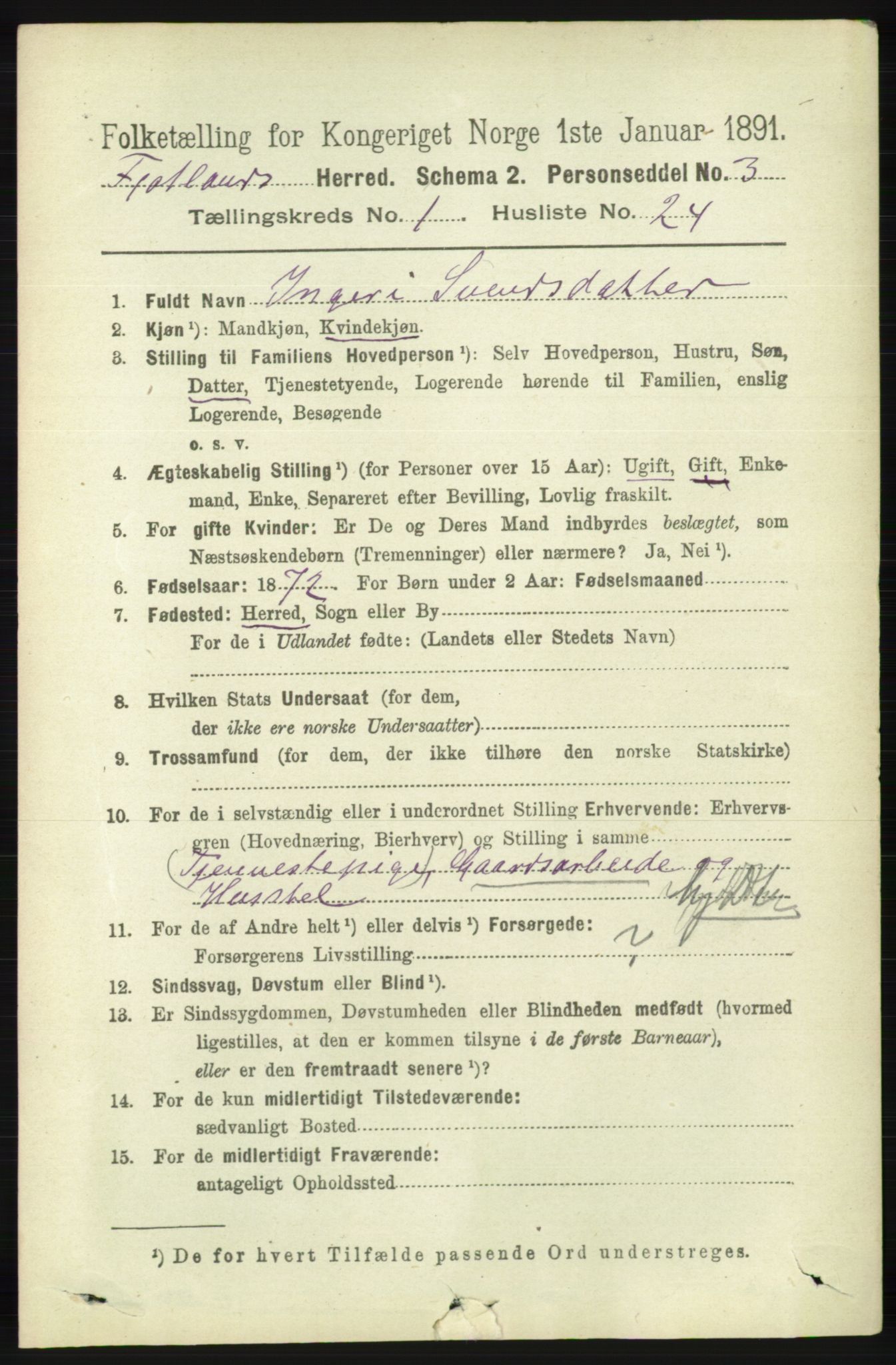 RA, 1891 census for 1036 Fjotland, 1891, p. 208