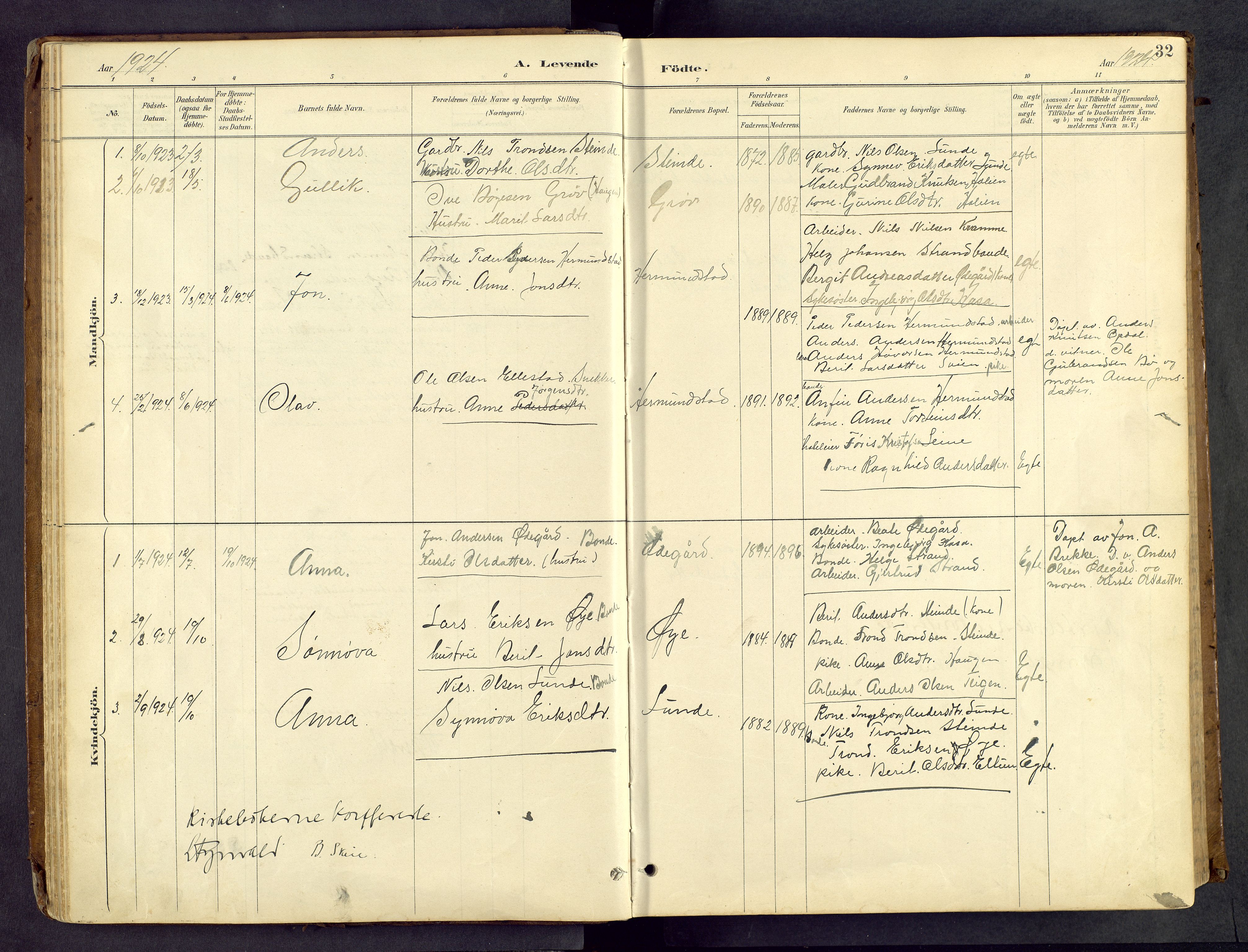 Vang prestekontor, Valdres, SAH/PREST-140/H/Hb/L0005: Parish register (copy) no. 5, 1889-1945, p. 32