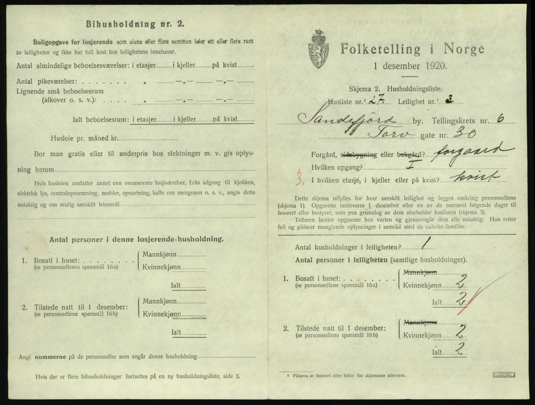 SAKO, 1920 census for Sandefjord, 1920, p. 2786
