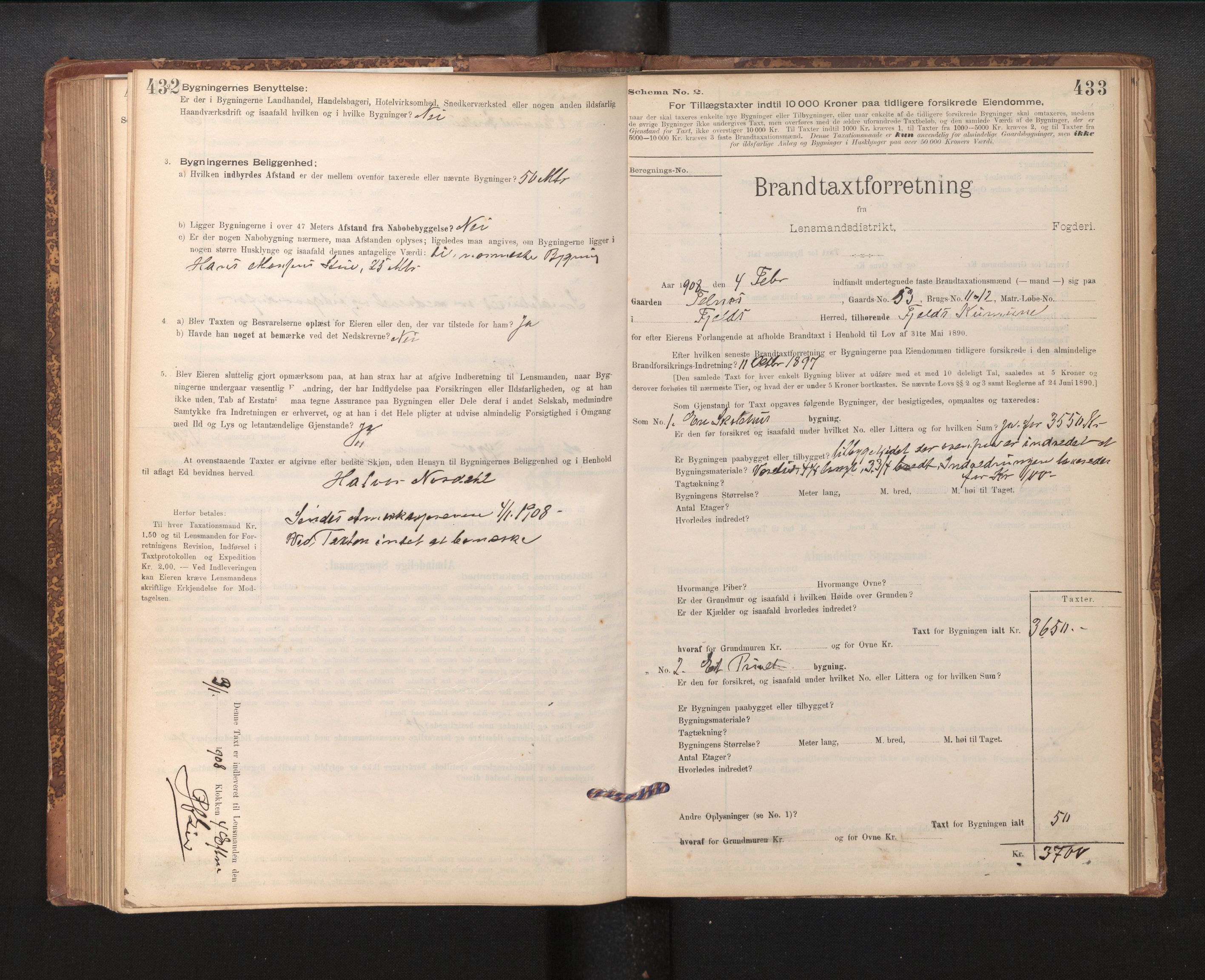 Lensmannen i Fjell, SAB/A-32301/0012/L0005: Branntakstprotokoll, skjematakst, 1895-1931, p. 432-433