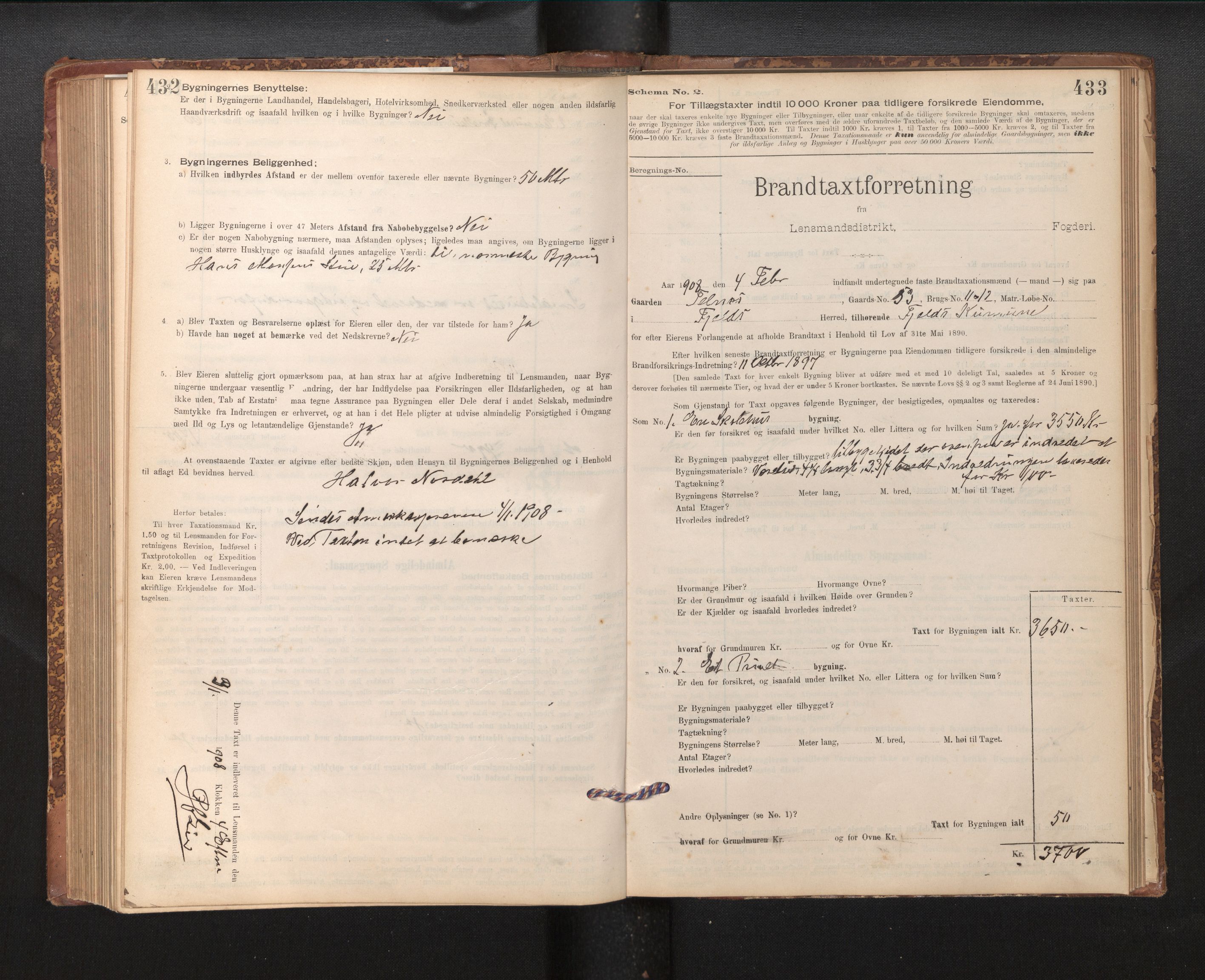 Lensmannen i Fjell, AV/SAB-A-32301/0012/L0005: Branntakstprotokoll, skjematakst, 1895-1931, p. 432-433